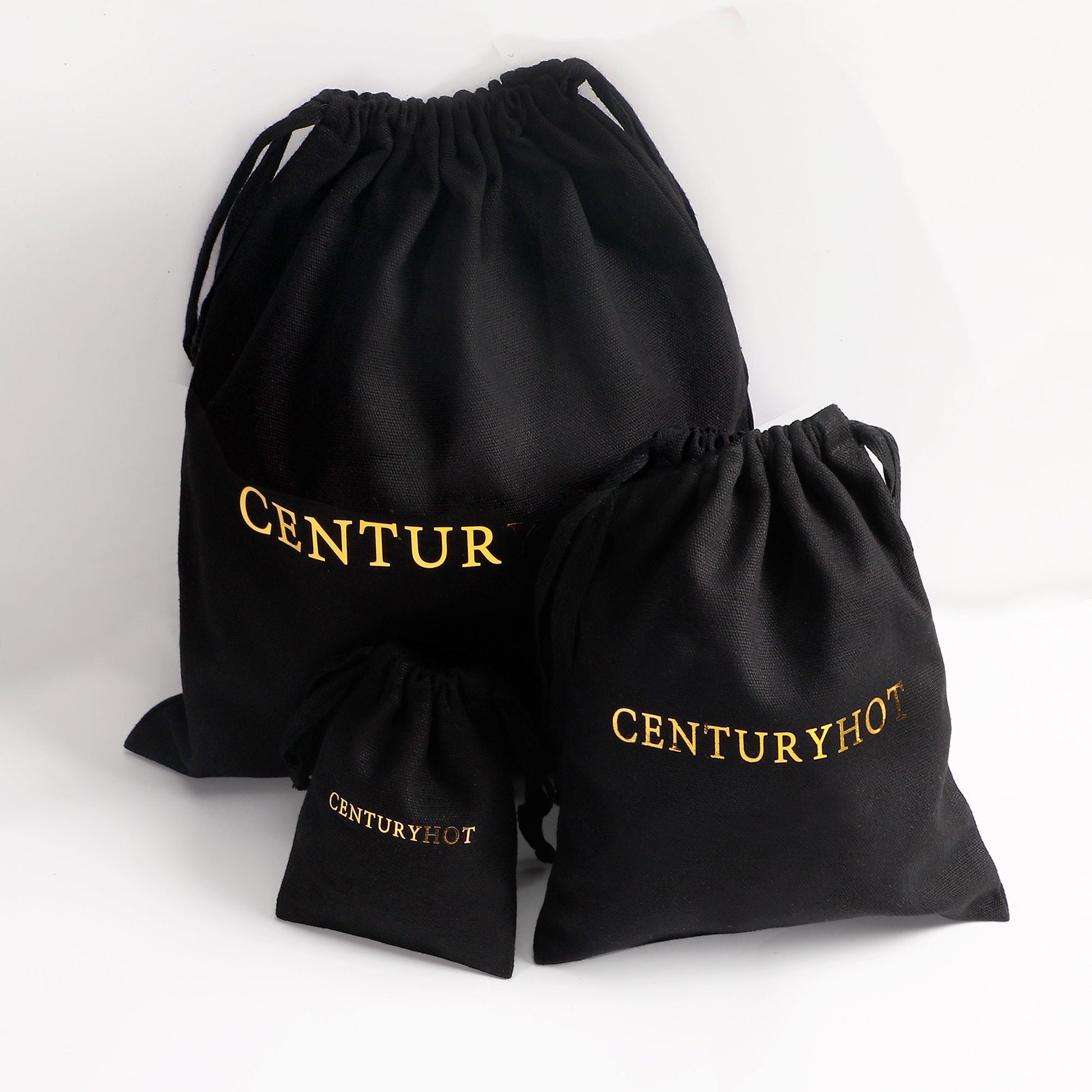 50 Black Cotton Canvas Jewelry Bags, Personalized Logo, Ribbon Drawstring Gift Bags-1