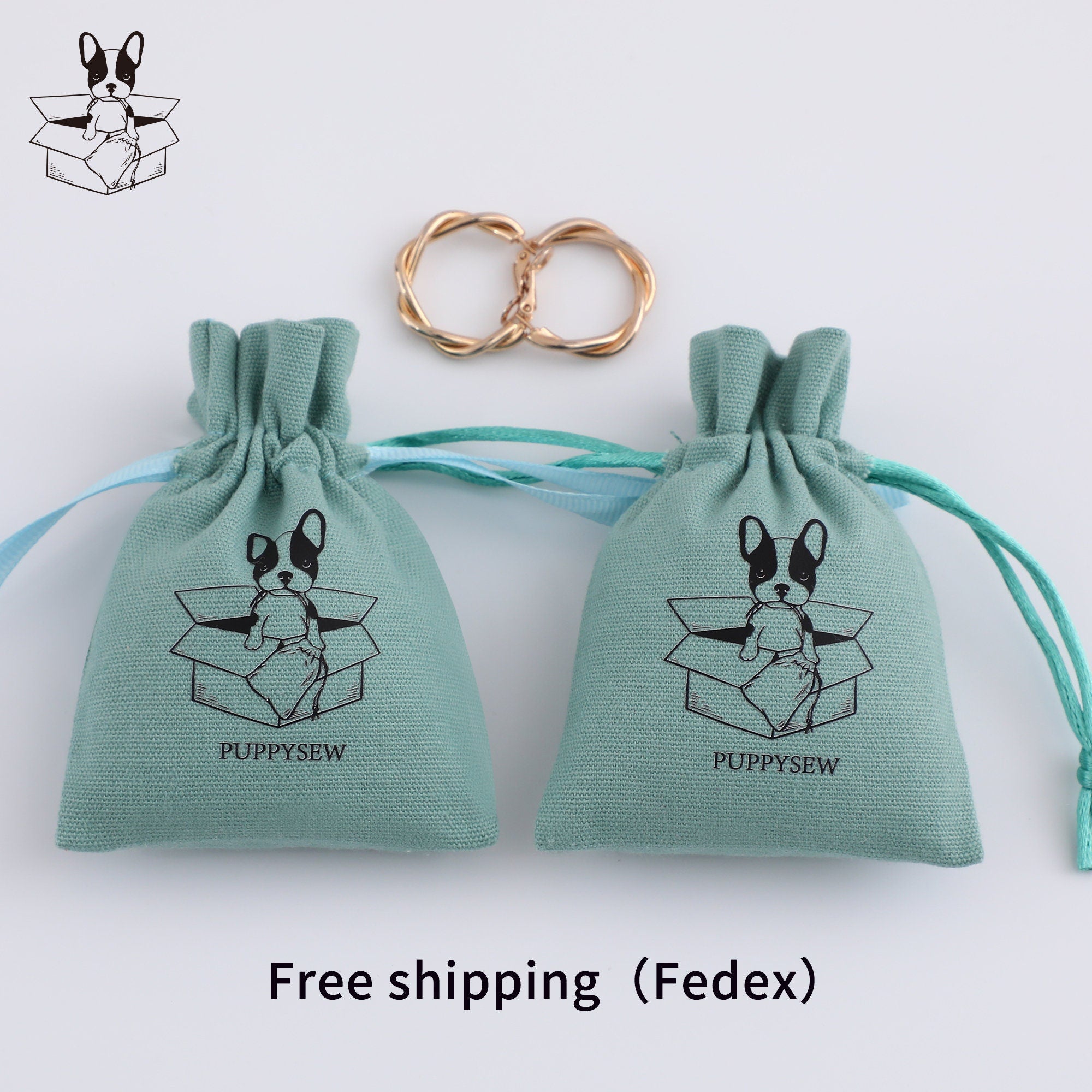 Custom Logo Cotton Canvas Jewelry Packaging Bags, Ribbon Drawstring Gift Bags-zoom-3