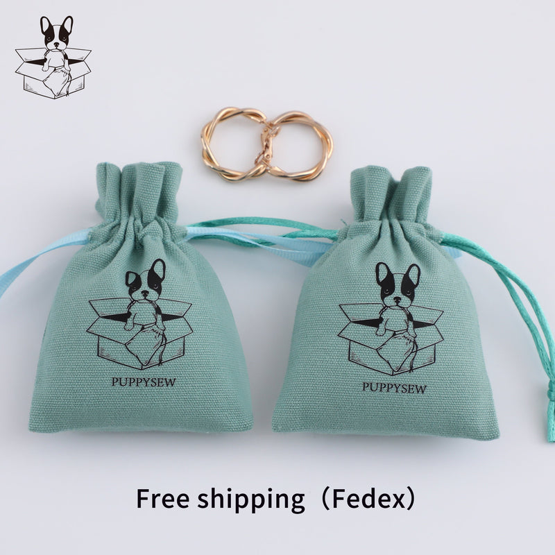 Custom Logo Cotton Canvas Jewelry Packaging Bags, Ribbon Drawstring Gift Bags-zoom-