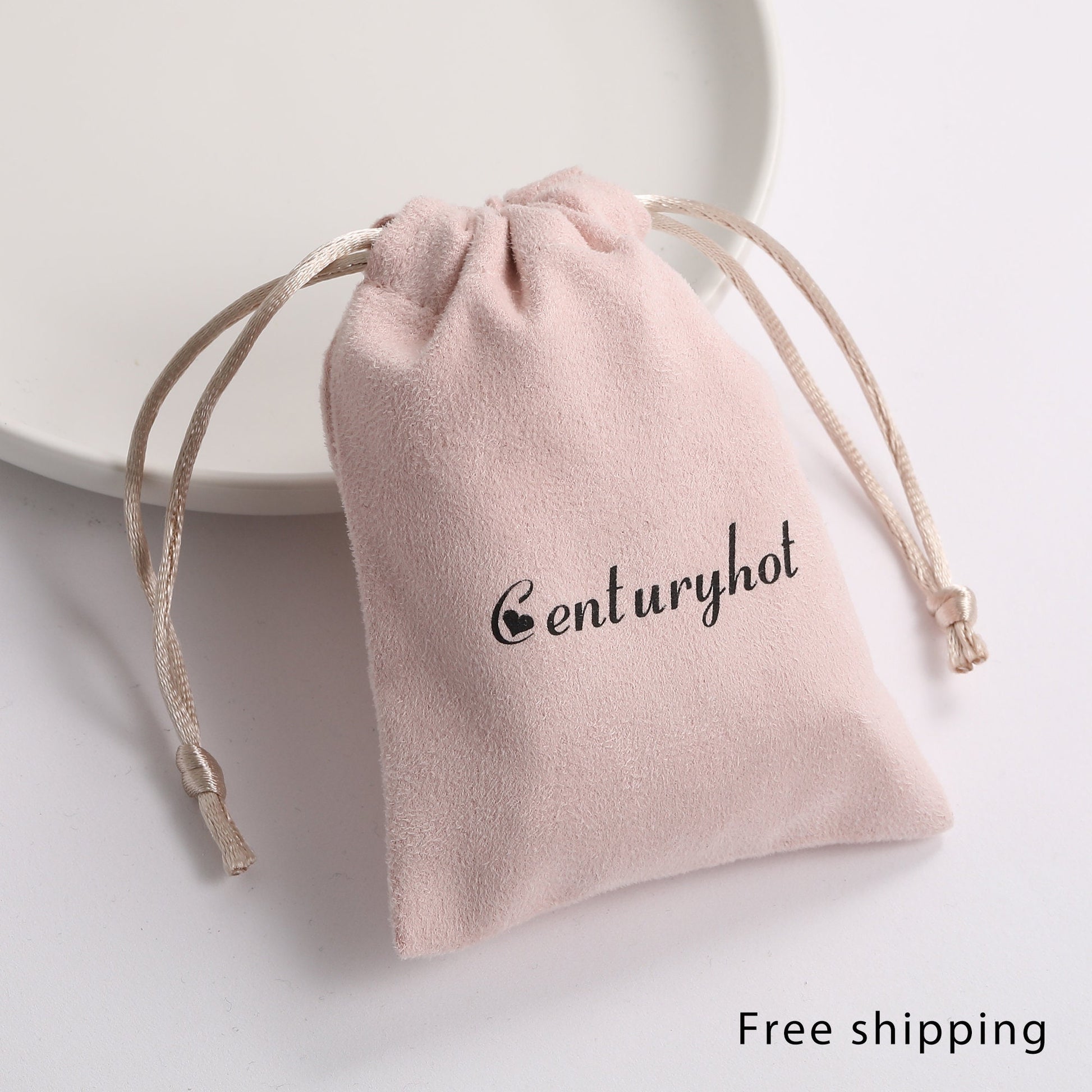 Personalized Pink Flannel Drawstring Bag, Custom Logo Jewelry Packaging-2