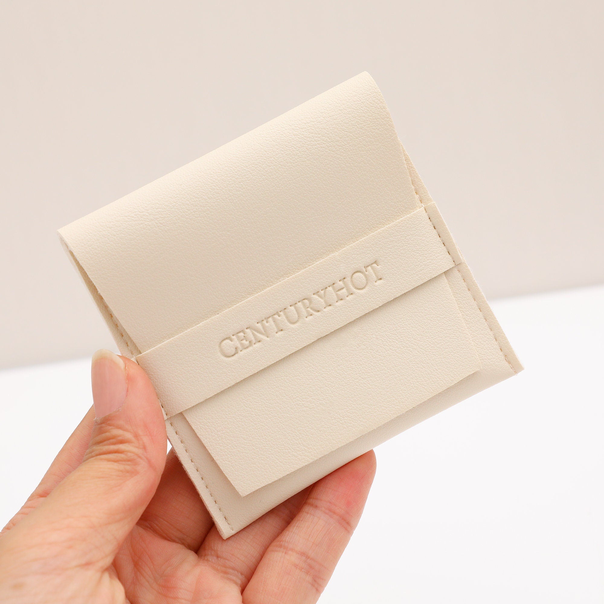 50pc White Faux Leather Jewelry Pouch, Custom Logo Available-zoom-3