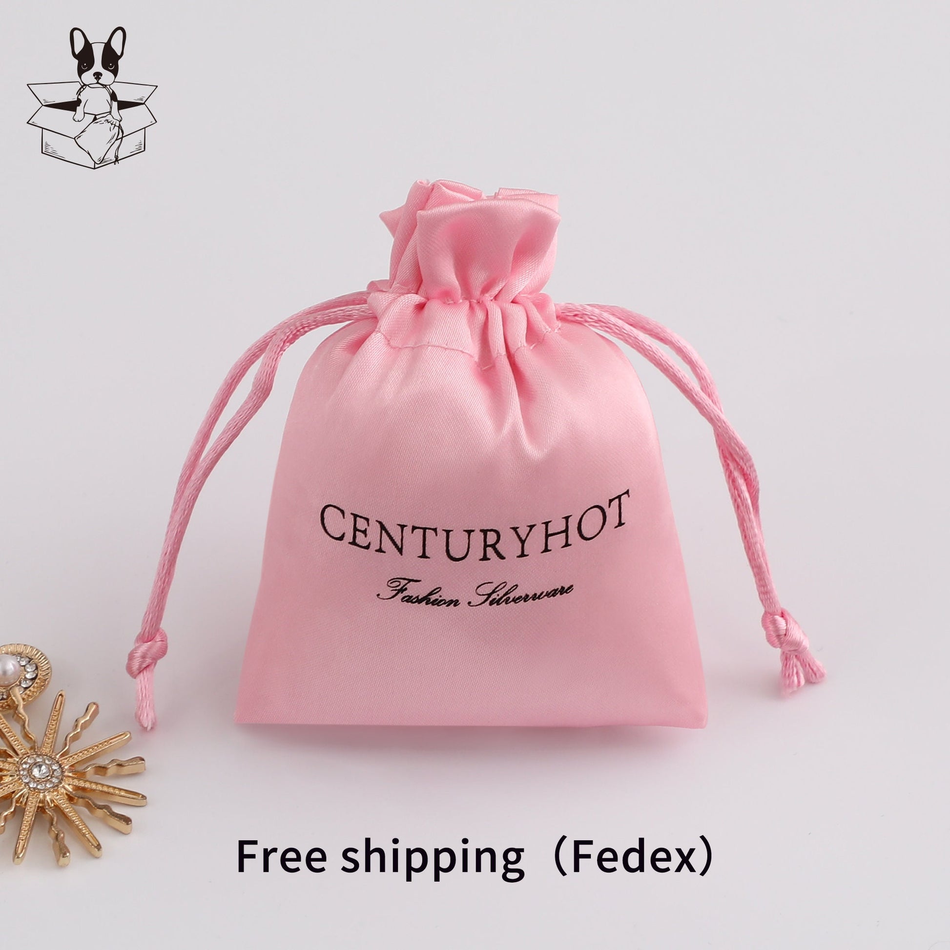 Personalized Pink Satin Drawstring Bag, Custom Logo Jewelry Pouch-2