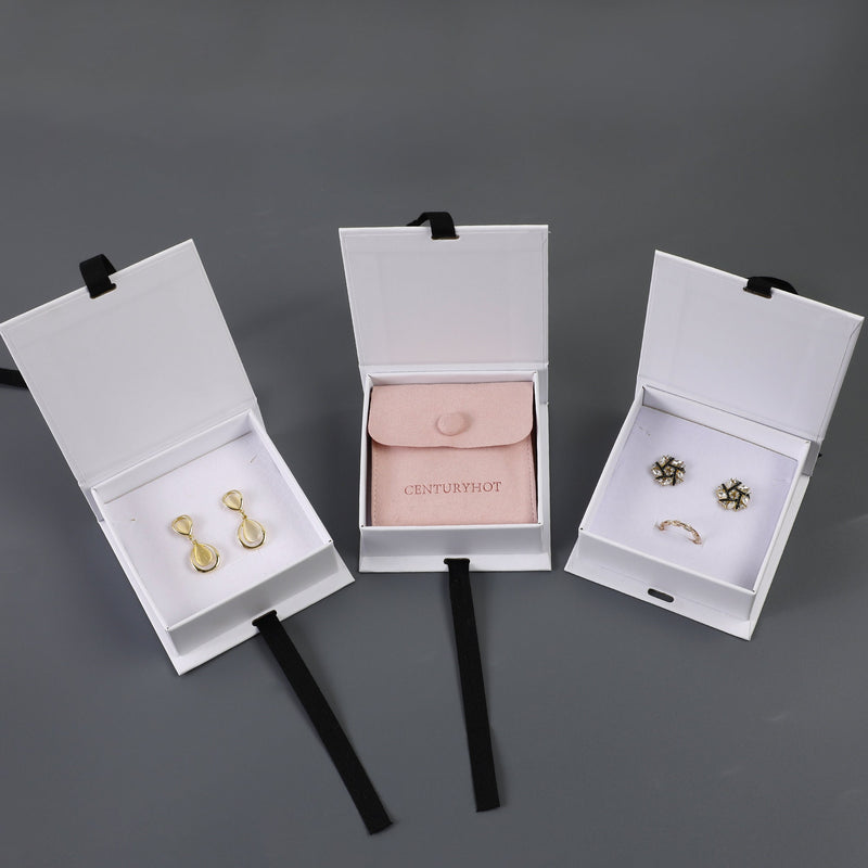 50 White Ribbon Gift Boxes: Custom Logo Jewelry Packaging-zoom-