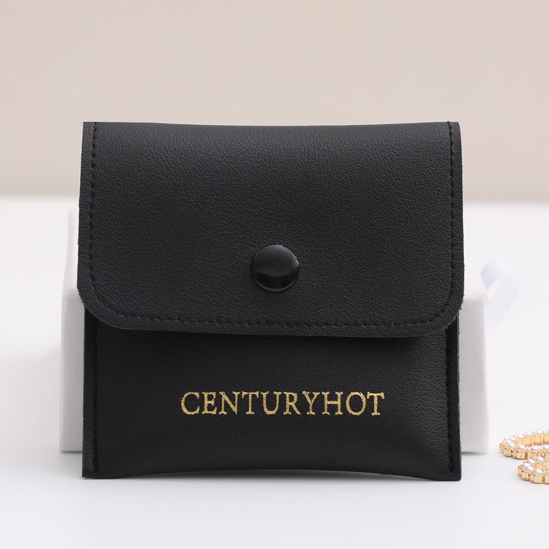 Custom Logo Black Faux Leather Jewelry Bags, Embossed Snap Bags-zoom-