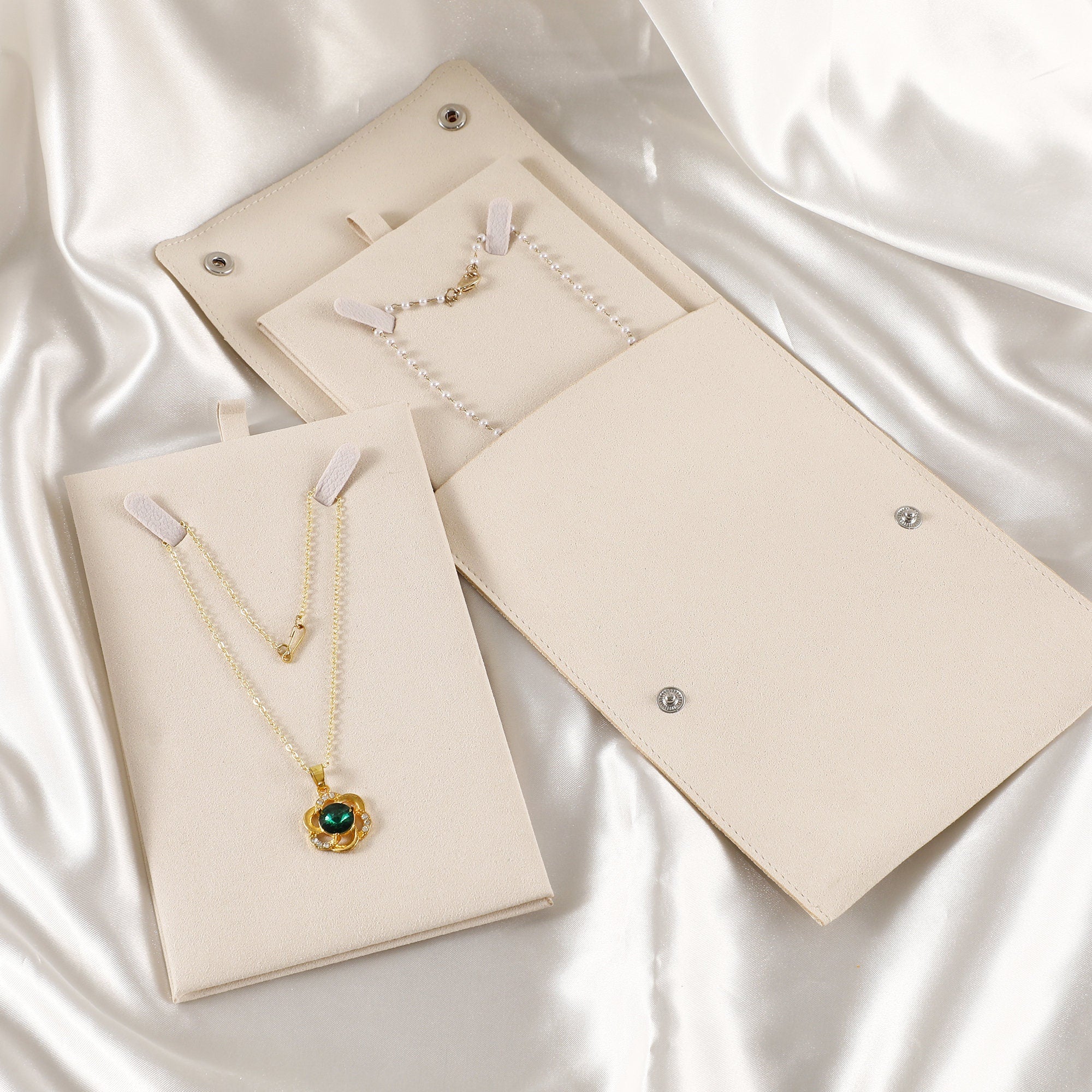 Personalized Cream Microfiber Necklace Gift Bag, Jewelry Display-zoom-6