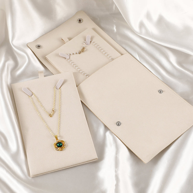Personalized Cream Microfiber Necklace Gift Bag, Jewelry Display-zoom-