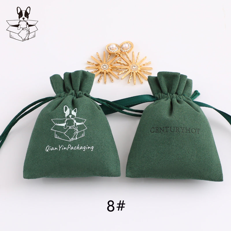 50 Green Microfiber Personalized Logo Drawstring Bags, Custom Jewelry Packaging-zoom-