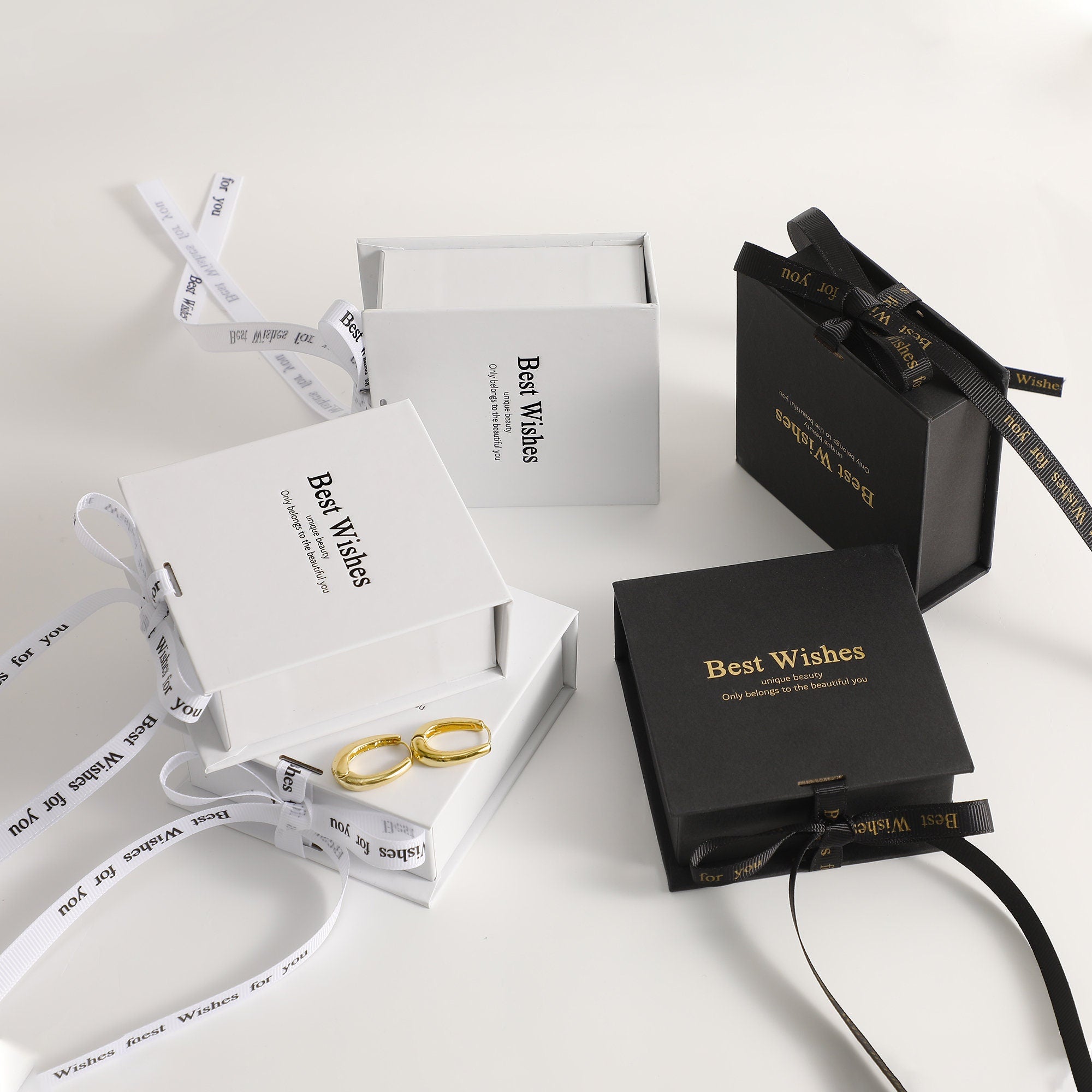 Ribbon Flip Jewelry Box: Cardboard Gift Box with Foam Insert-zoom-3