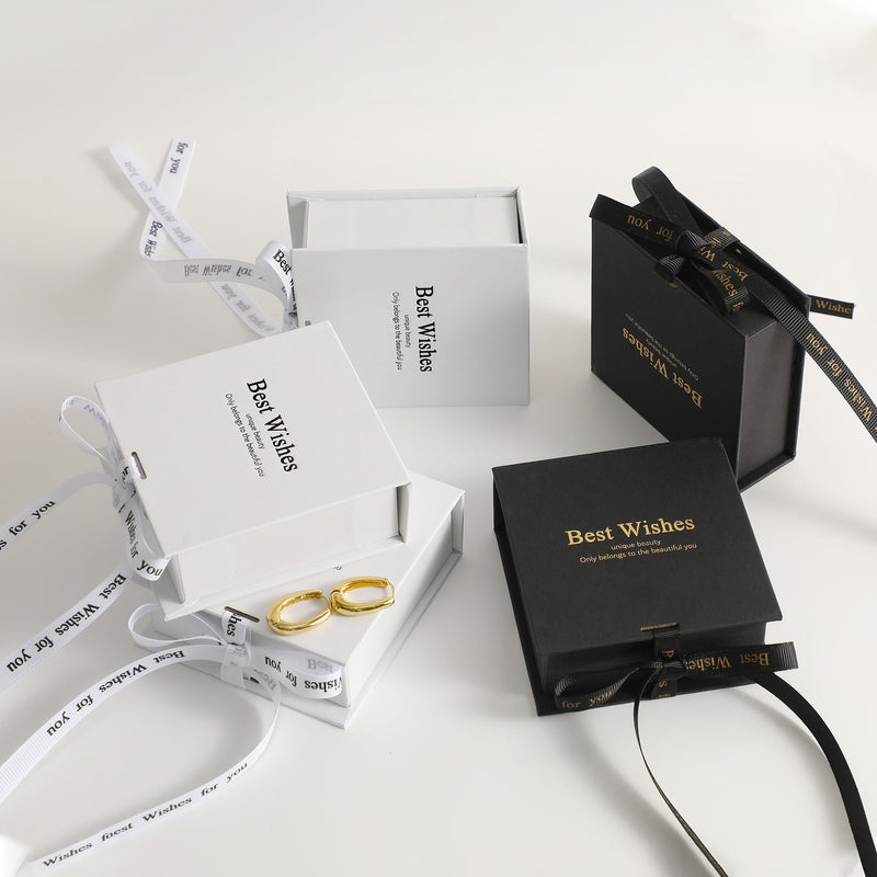 Ribbon Flip Jewelry Box: Cardboard Gift Box with Foam Insert-zoom-