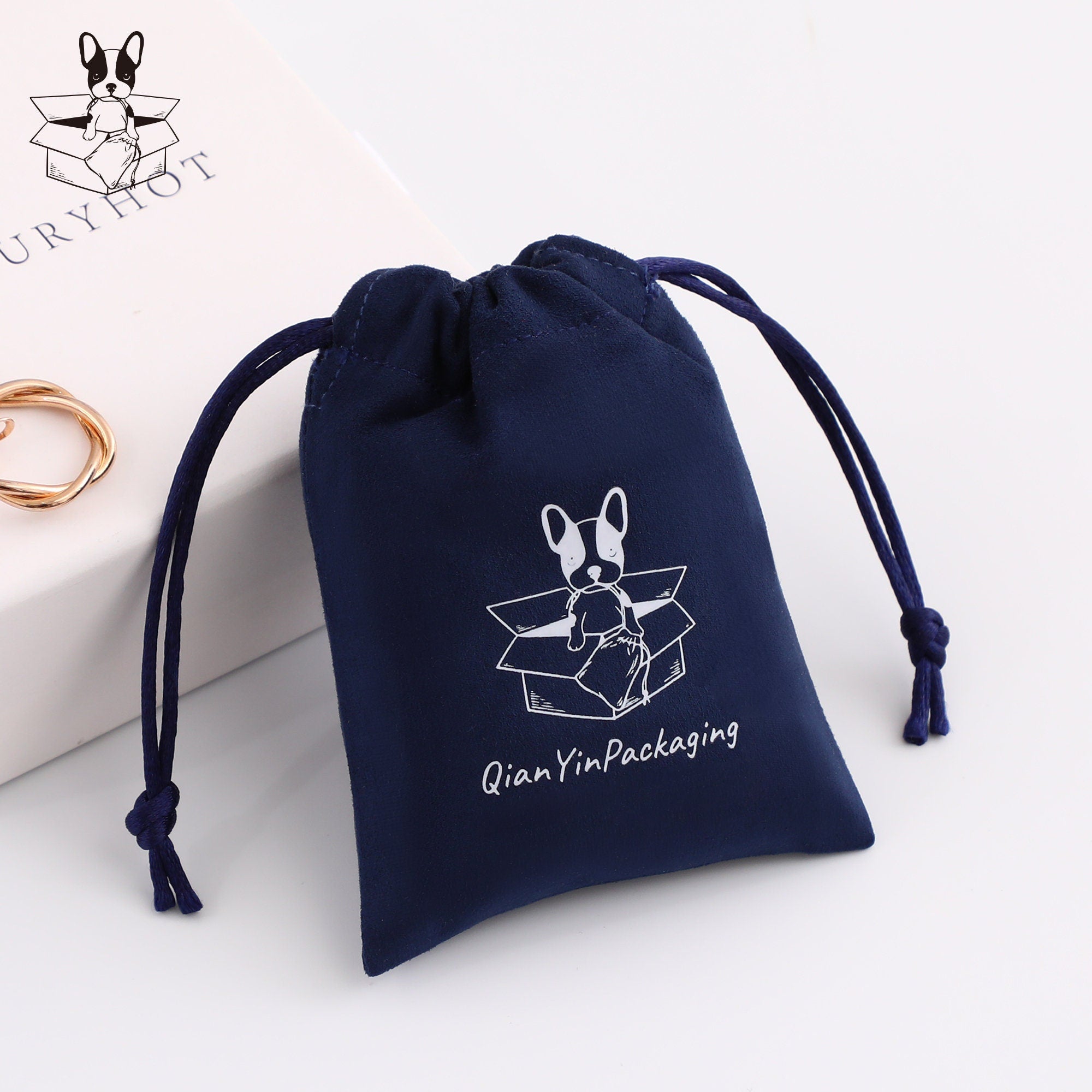 50 Personalized Logo Suede Drawstring Bag, Jewelry Pouch-zoom-1