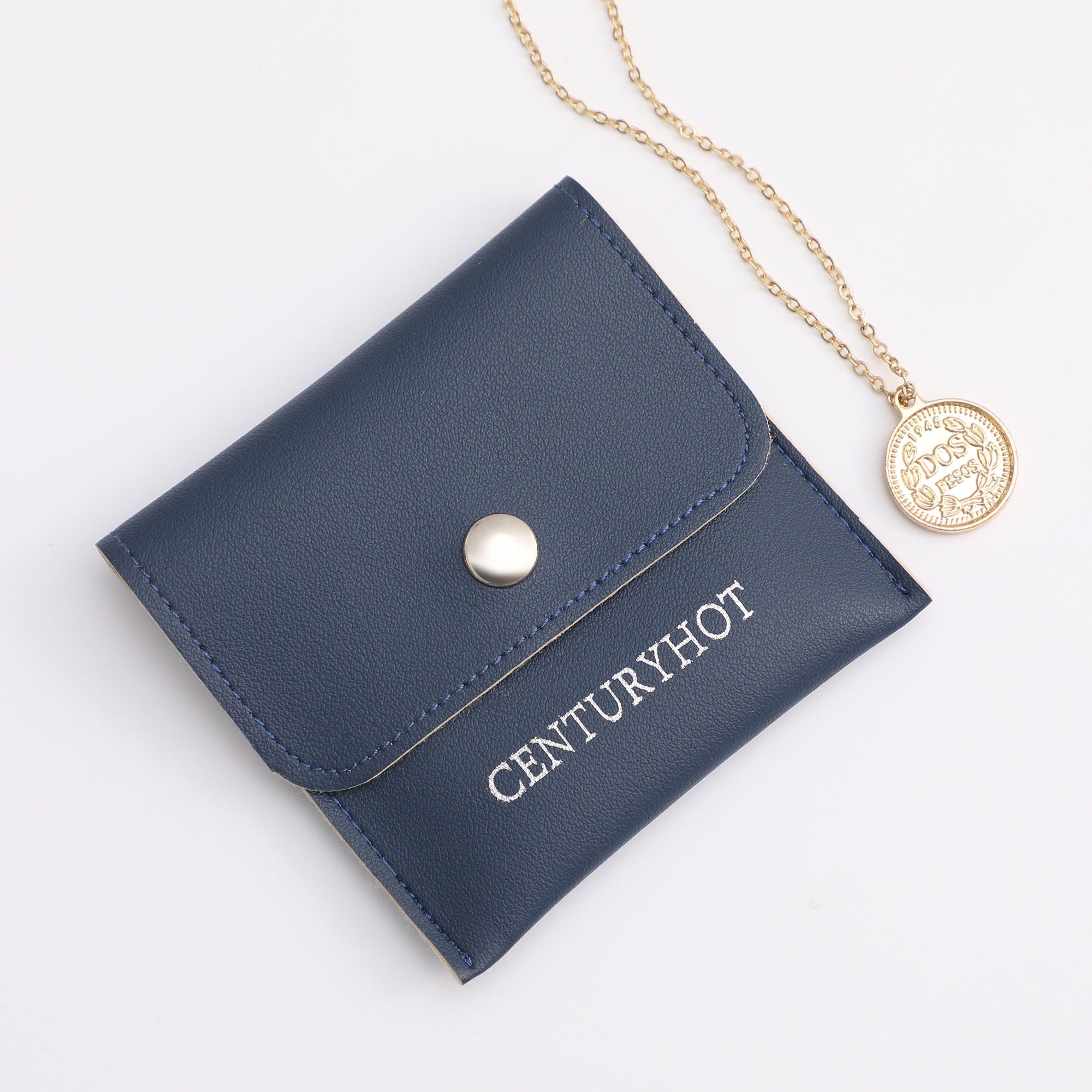 Custom Embossed Jewelry Packaging Bag: Snap Button Faux Leather-zoom-2