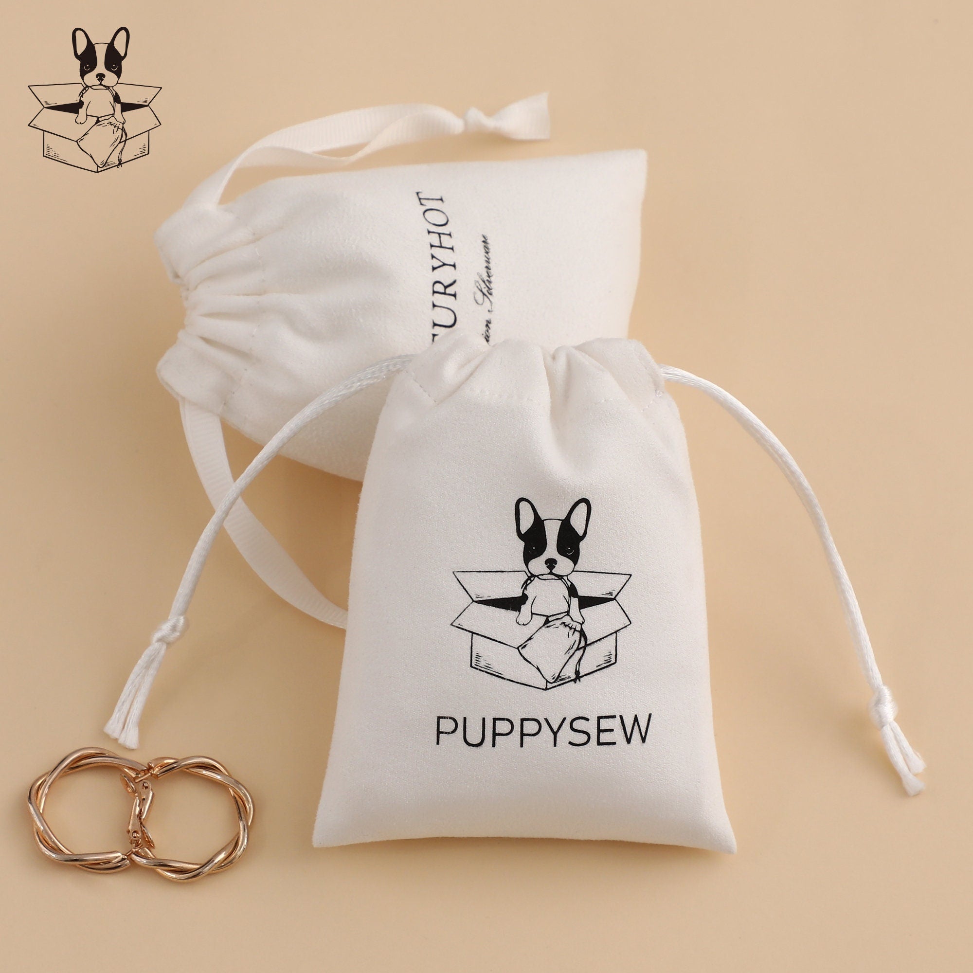 Personalized Logo Flannel Drawstring Bag, Custom Jewelry Pouch