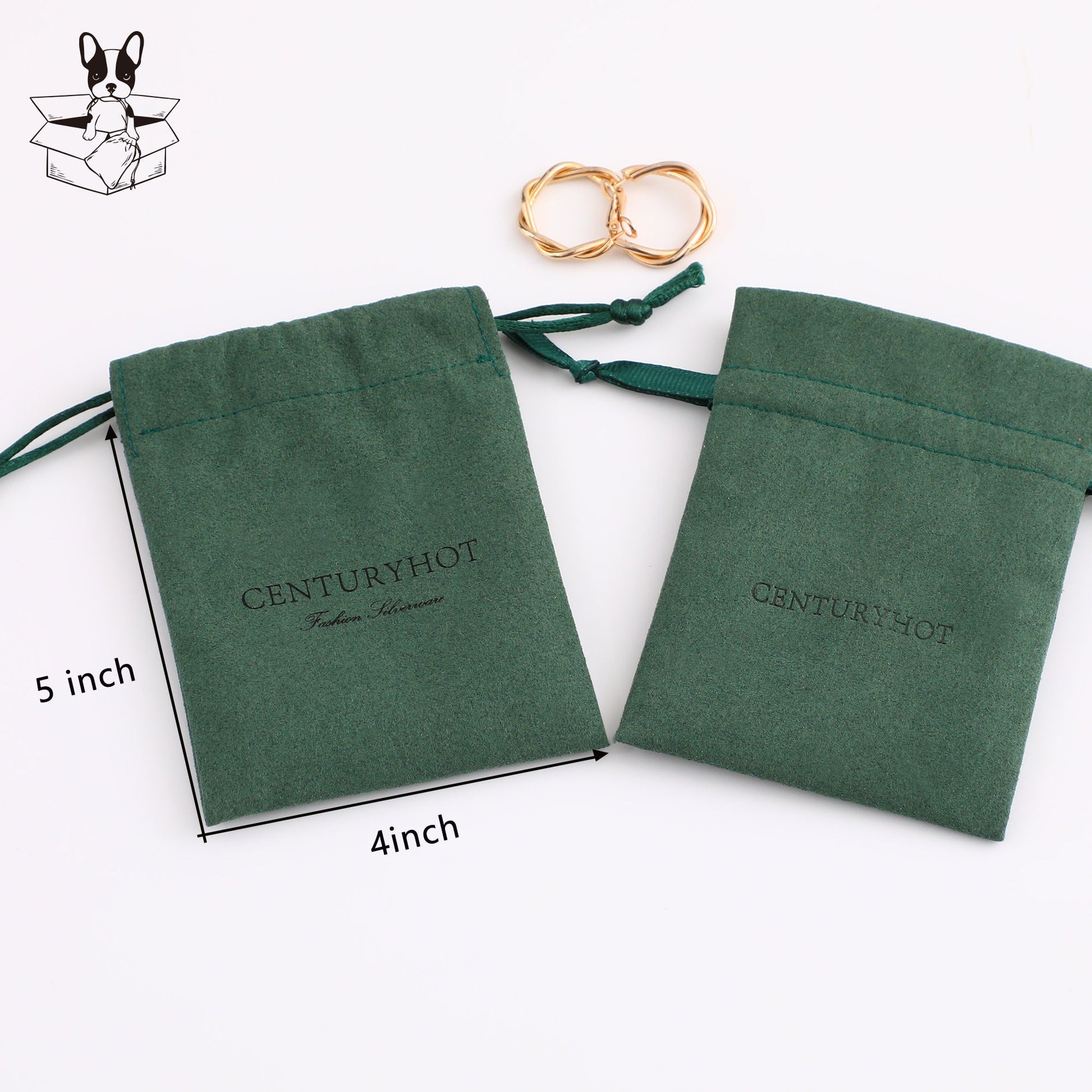 50 Green Microfiber Personalized Logo Drawstring Bags, Custom Jewelry Packaging-8