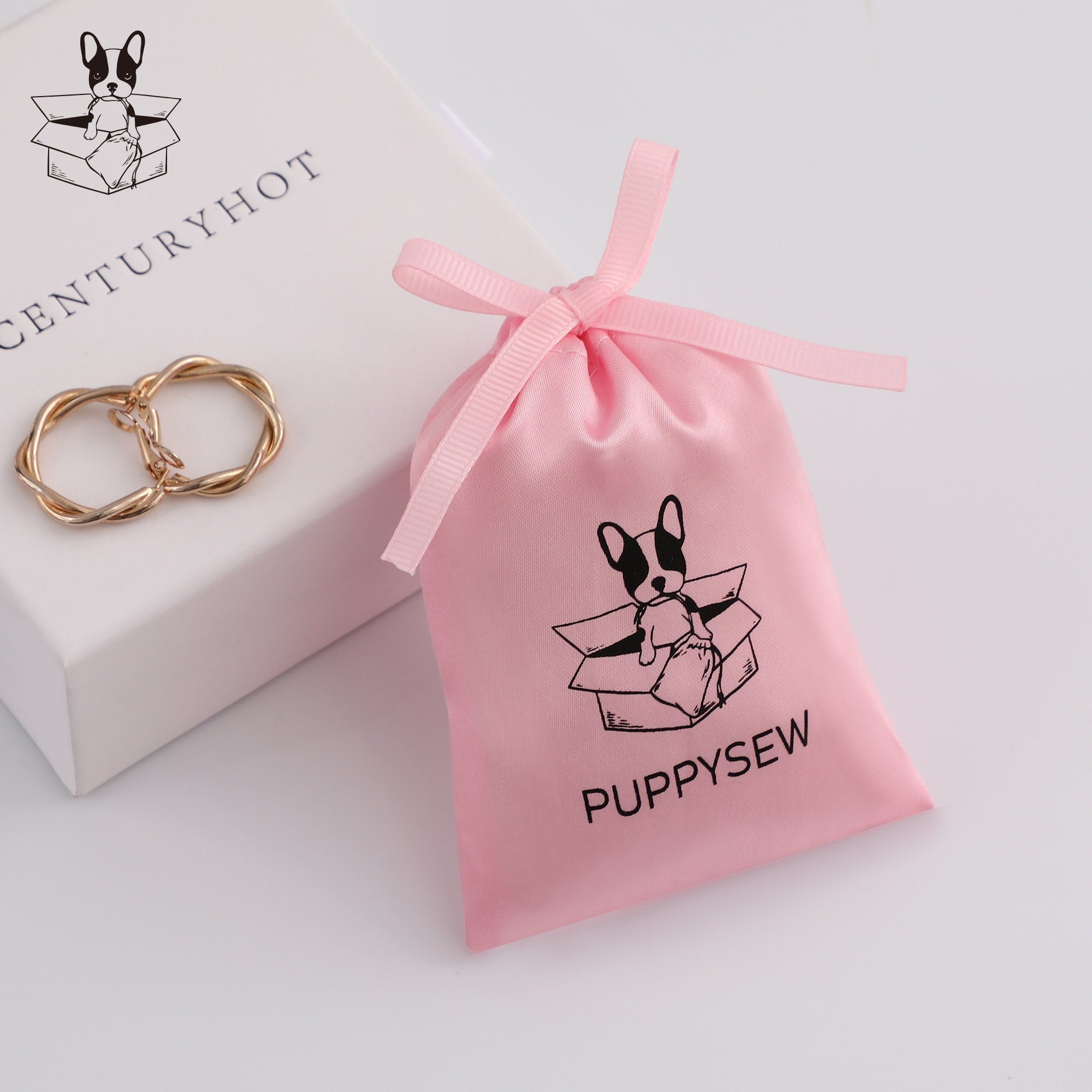 Personalized Pink Satin Drawstring Bag, Custom Logo Jewelry Pouch-zoom-8