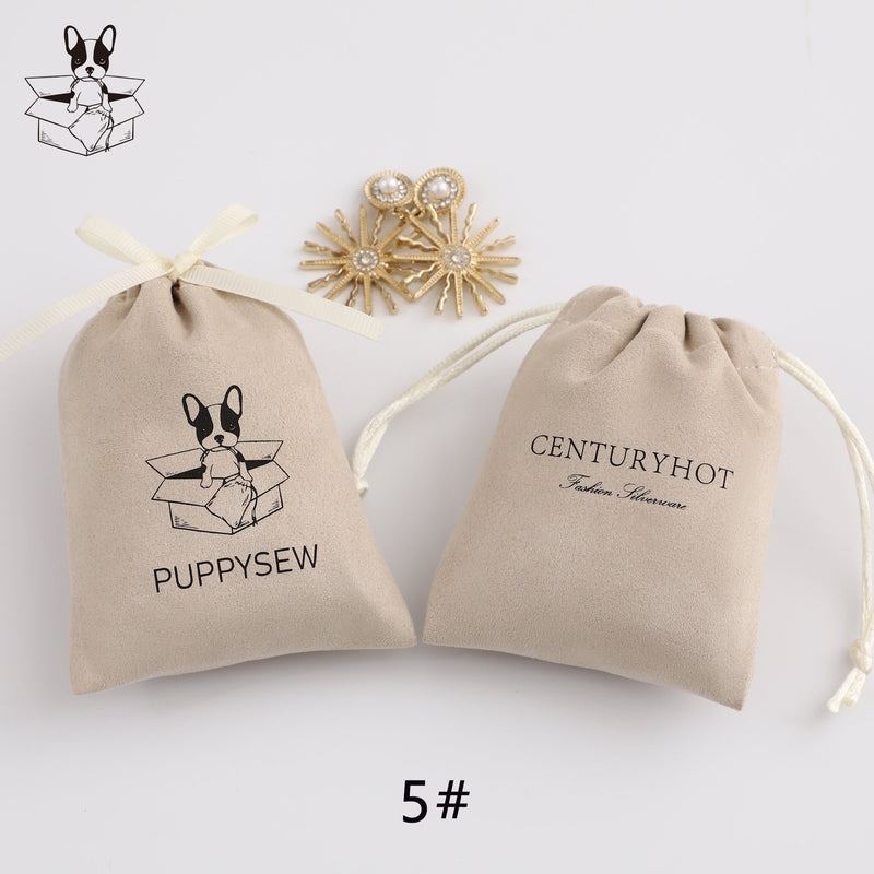 Custom Logo Flannel Drawstring Bag, Personalized Jewelry Pouch-zoom-