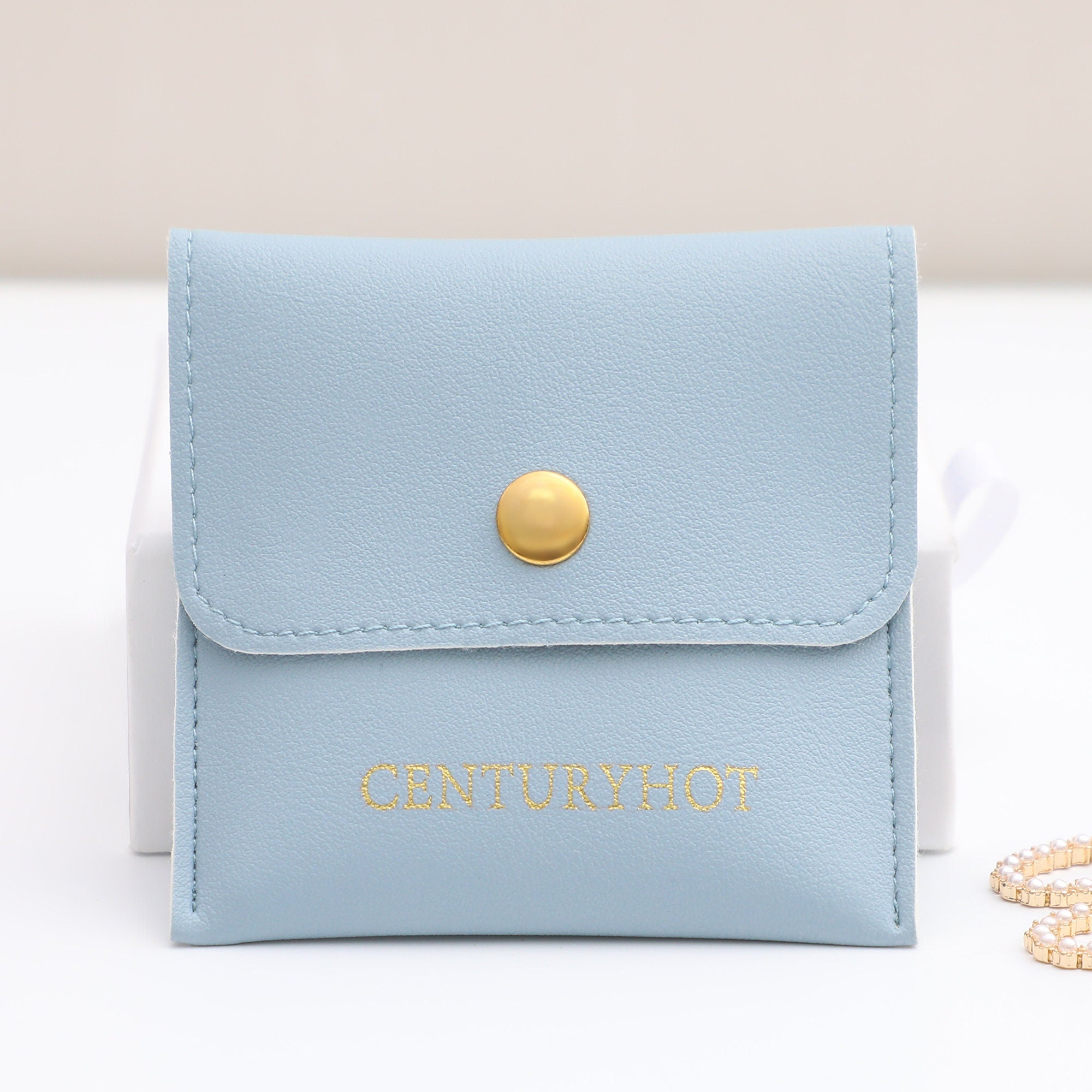 Custom Embossed Jewelry Packaging Bag: Snap Button Faux Leather-zoom-3