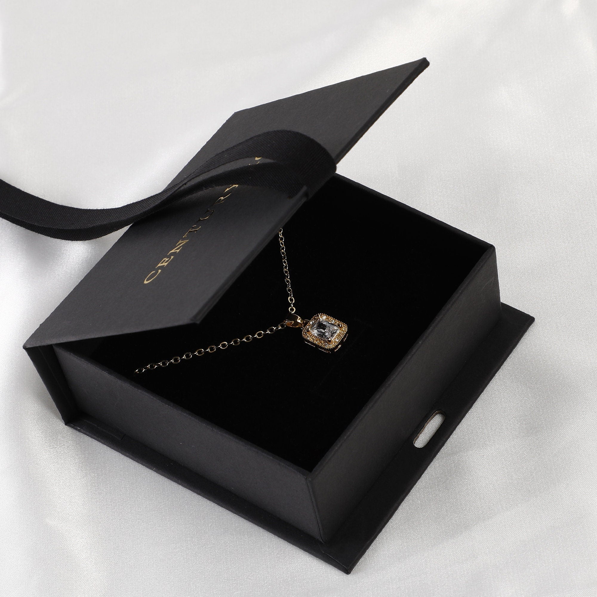 Customizable Black Ribbon Gift Box: Necklace, Jewelry Packaging-zoom-1