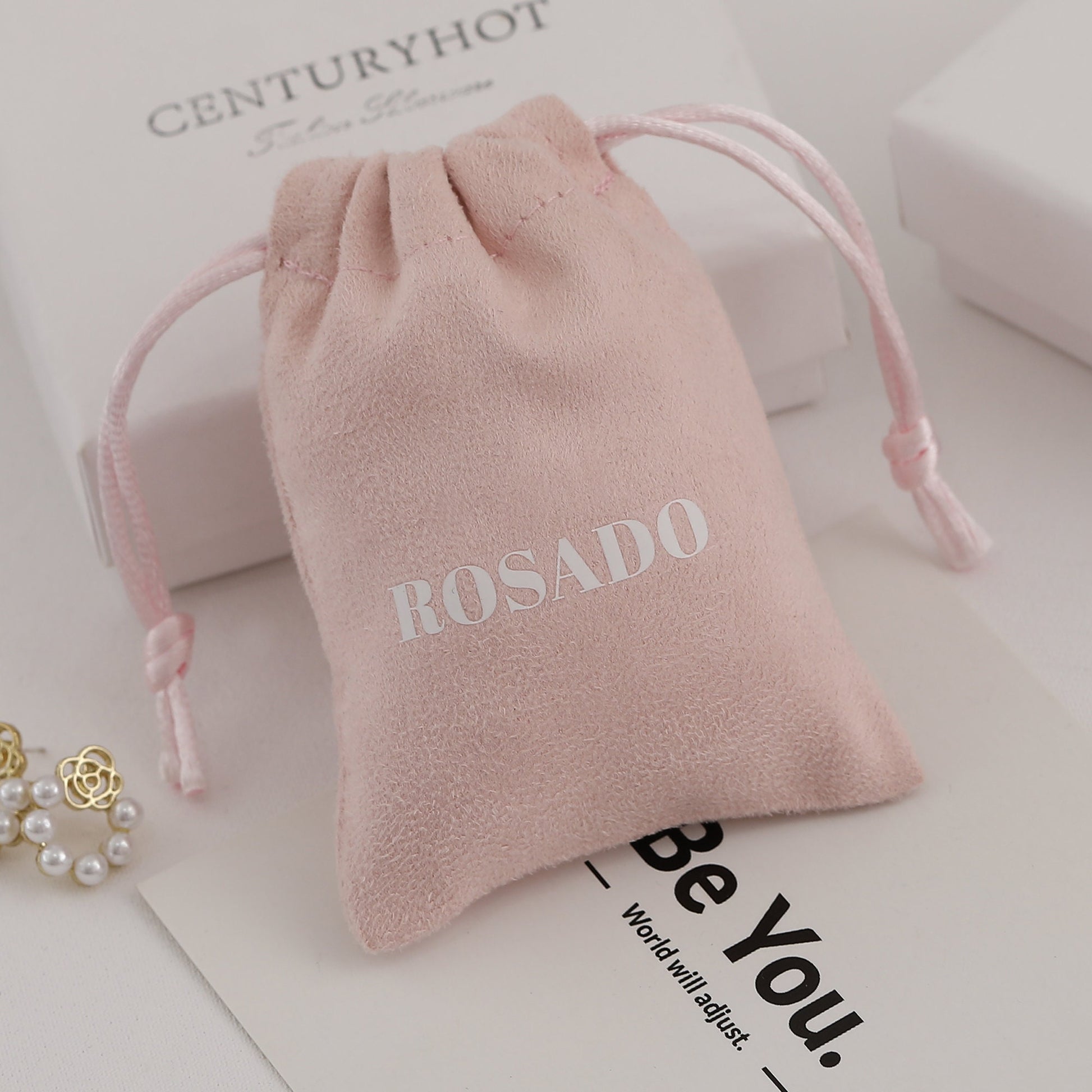 Personalized Pink Suede Drawstring Bag: Custom Logo Jewelry Pouch-9