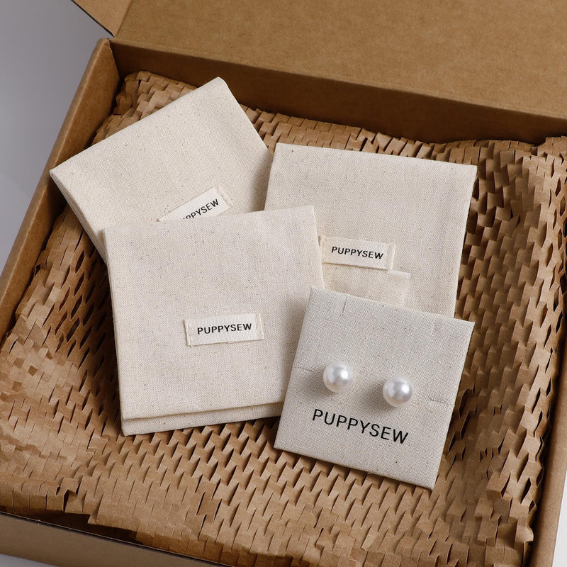 50 Unbleached Cotton Jewelry Pouches, Customizable Logo-zoom-