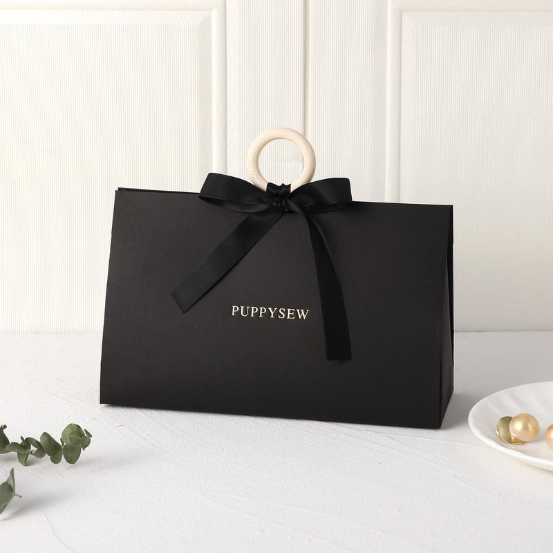 Elegant Wedding Favor Bags, Wood Ring Handles, Ribbon Bows (22x13x7.5cm)-zoom-