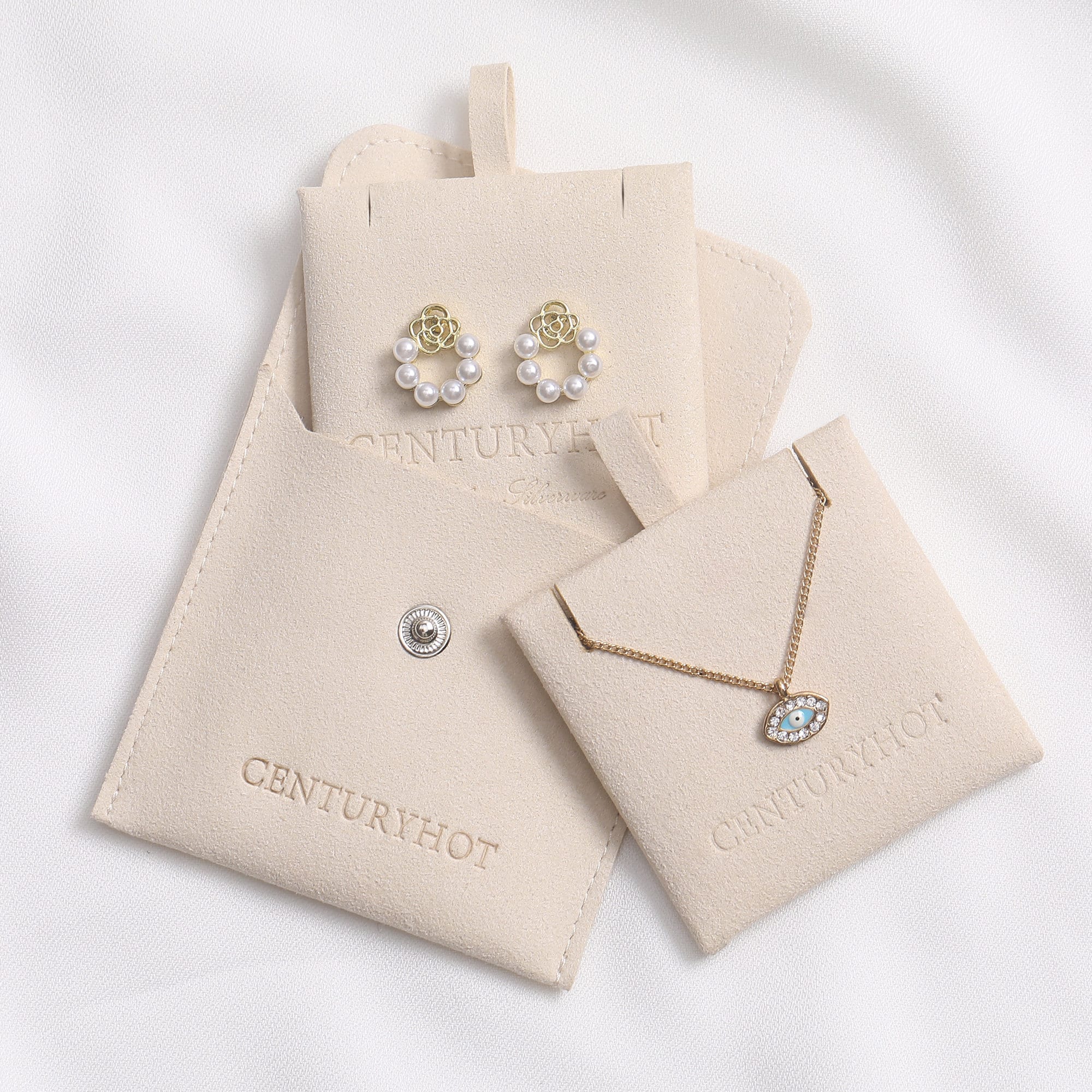 50 Ivory Microfiber Jewelry Packaging Bags, Personalized Logo