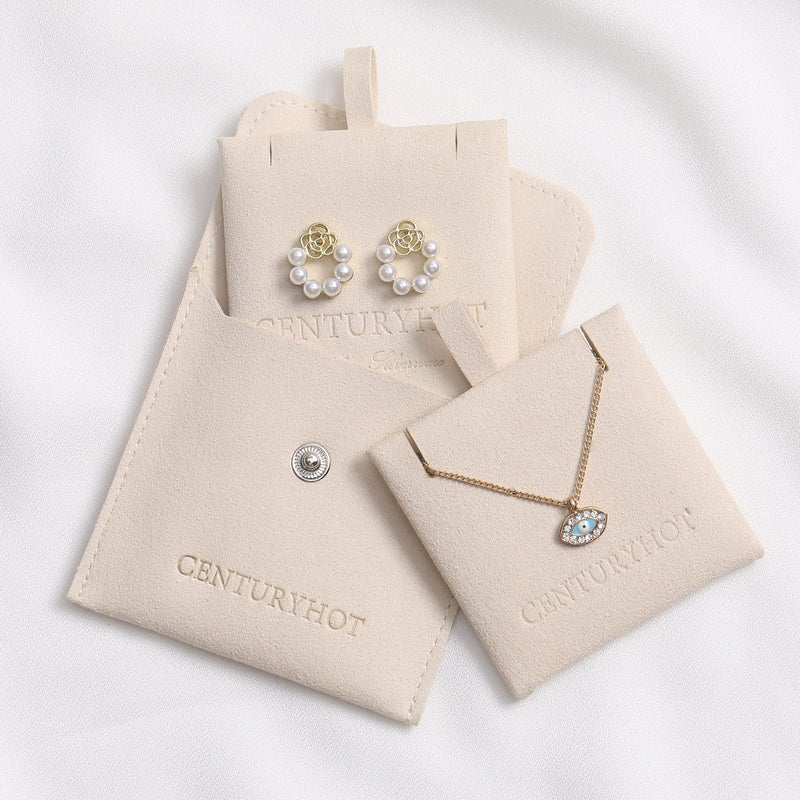 50 Ivory Microfiber Jewelry Packaging Bags, Personalized Logo-zoom-