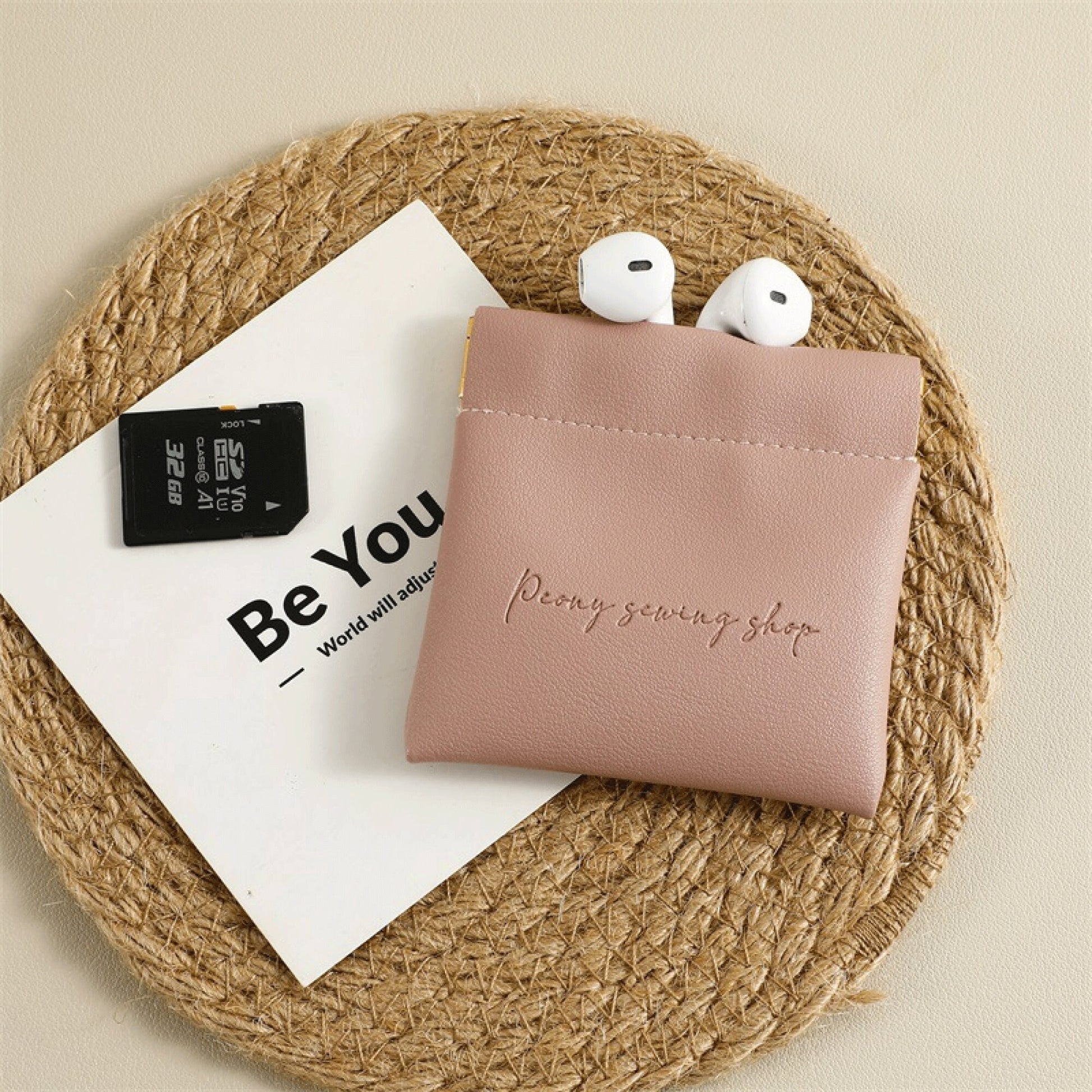 Custom PU Leather Coin Pouch, Logo Change Purse, 8x8cm-2