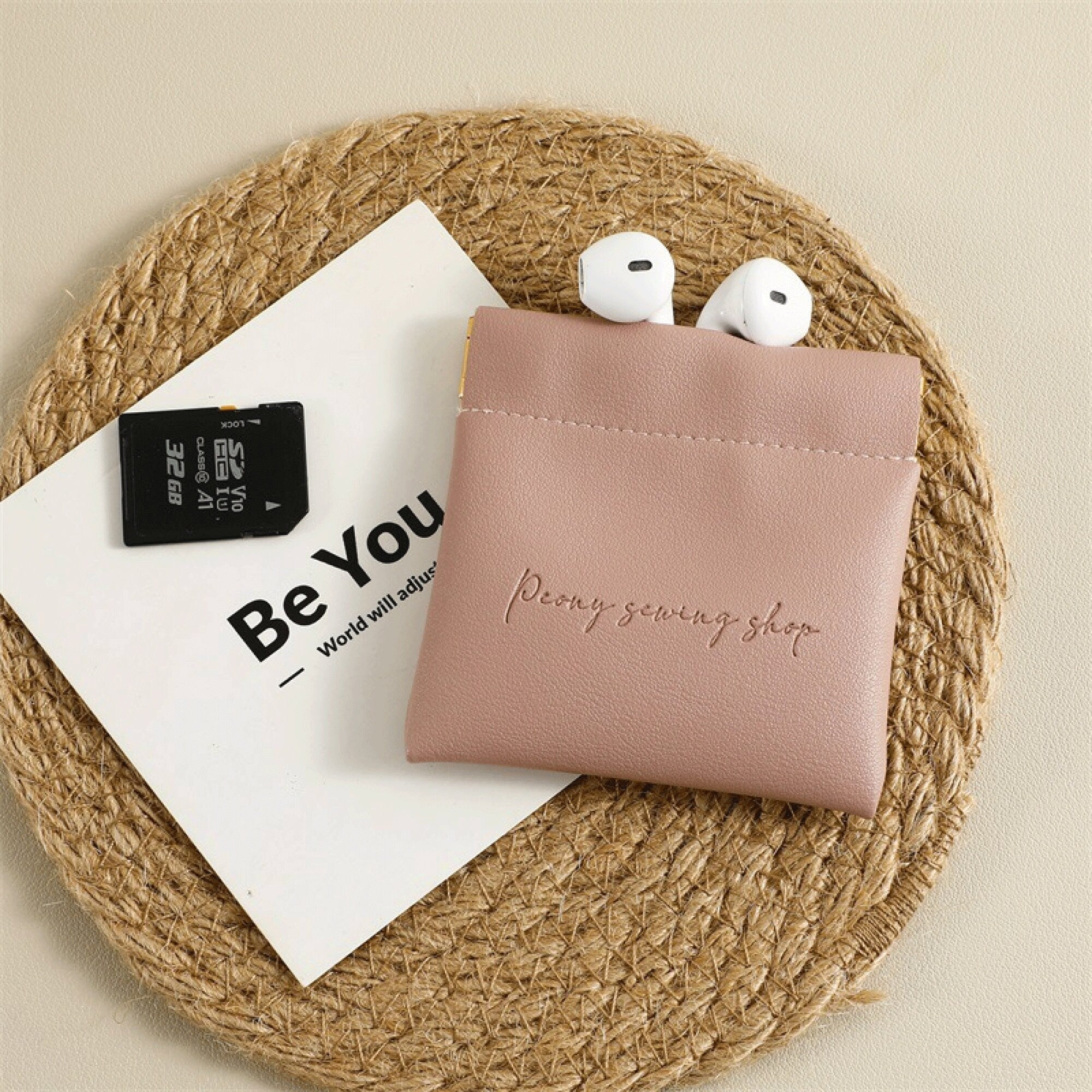 Custom PU Leather Coin Pouch, Logo Change Purse, 8x8cm