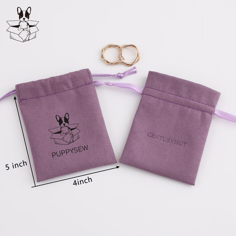Personalized Purple Microfiber Drawstring Bag, Custom Logo Jewelry Packaging-zoom-