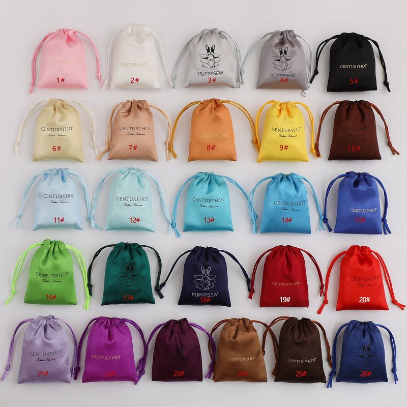Personalized Black Satin Drawstring Bag, Custom Logo Jewelry Pouch-zoom-