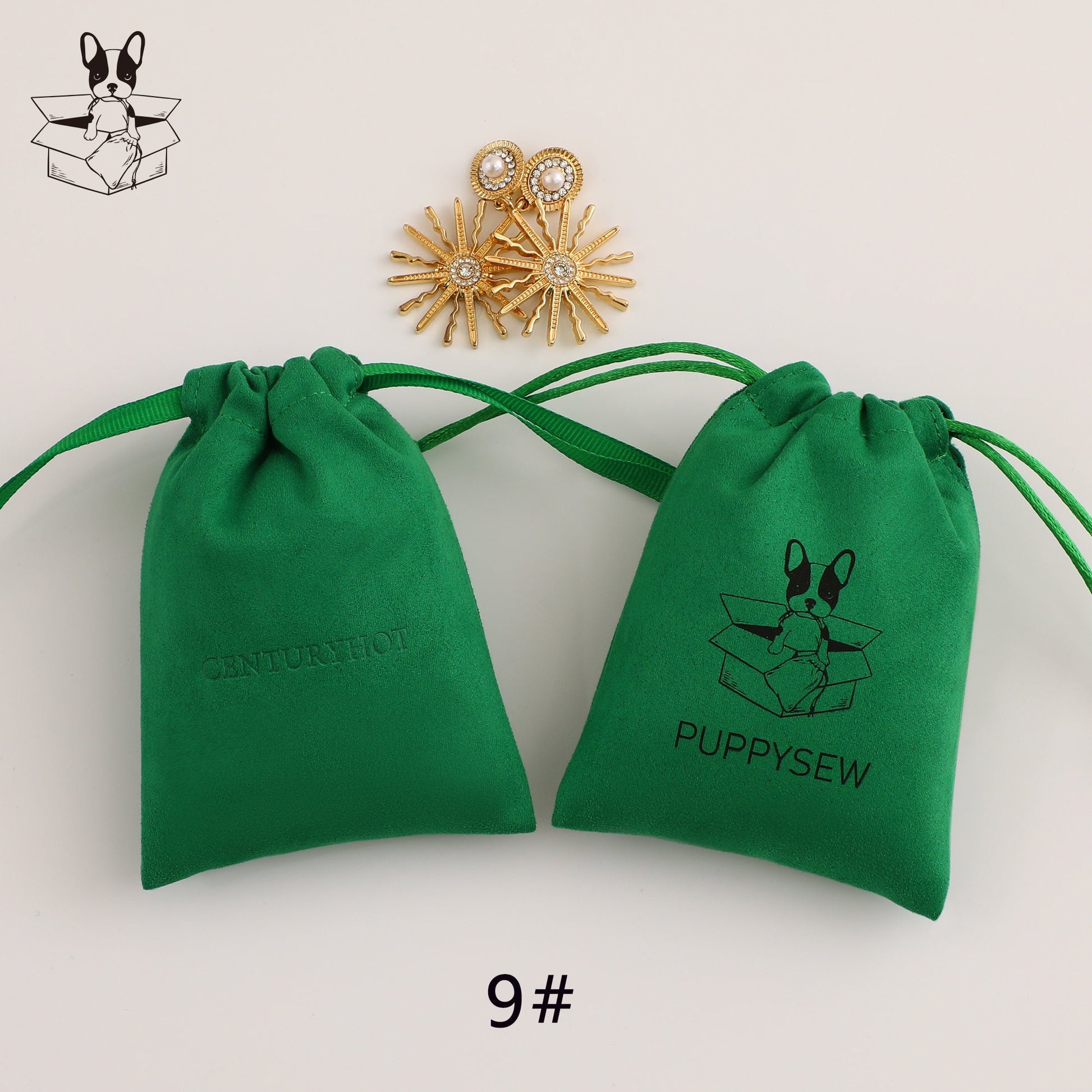 Personalized Green Suede Drawstring Bag, Custom Logo Jewelry Pouch-2