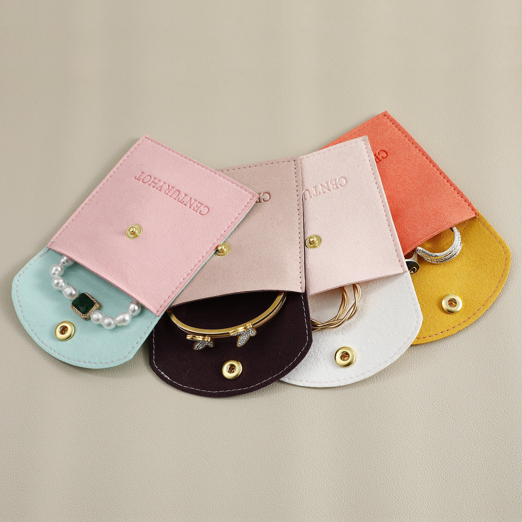 Custom Logo Microfiber Jewelry Pouch with Button, 8x8cm (50pcs)-zoom-6