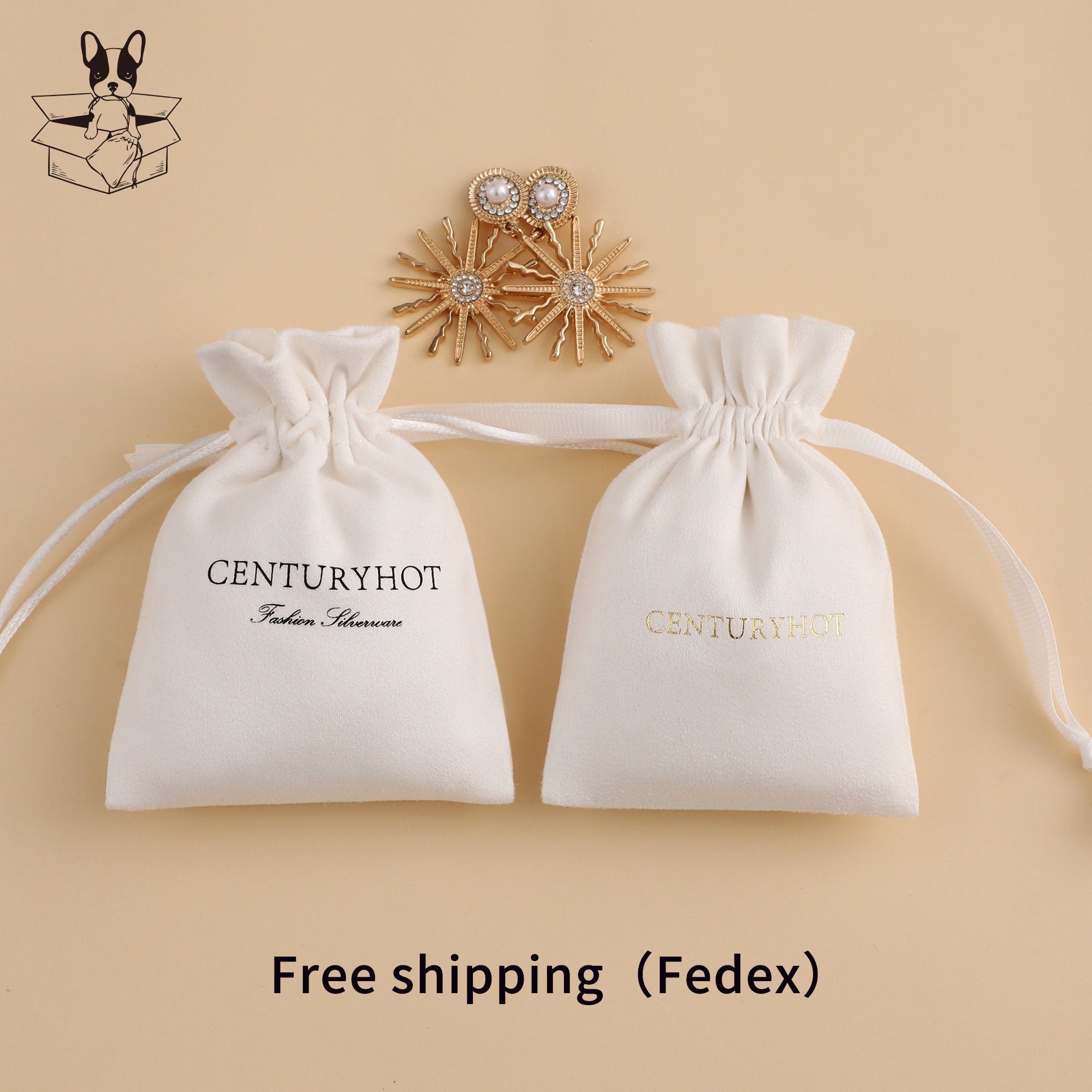 Personalized Logo Flannel Drawstring Bag, Custom Jewelry Pouch-zoom-4