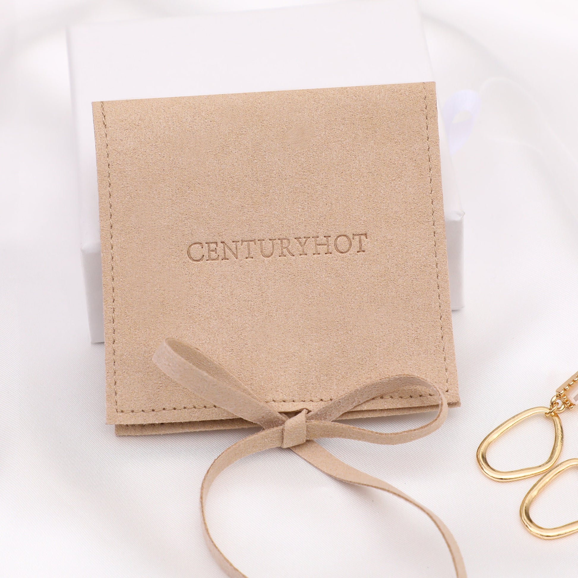 Custom Logo Microfiber Jewelry Bag, Sand Color Envelope Pouch-6