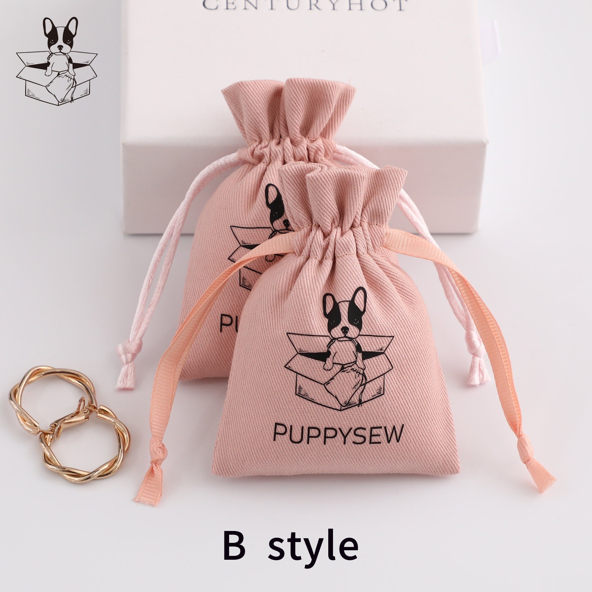 Pink Cotton Drawstring Bag, Custom Logo Jewelry Pouch-zoom-7