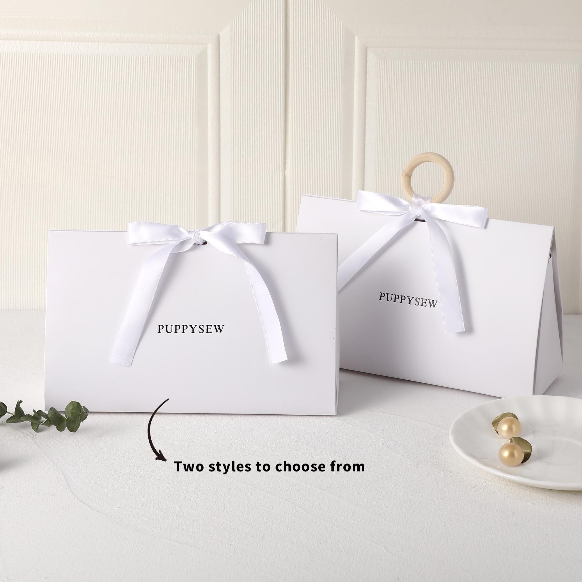 Elegant Wedding Favor Bags, Wood Ring Handles, Ribbon Bows (22x13x7.5cm)-zoom-8