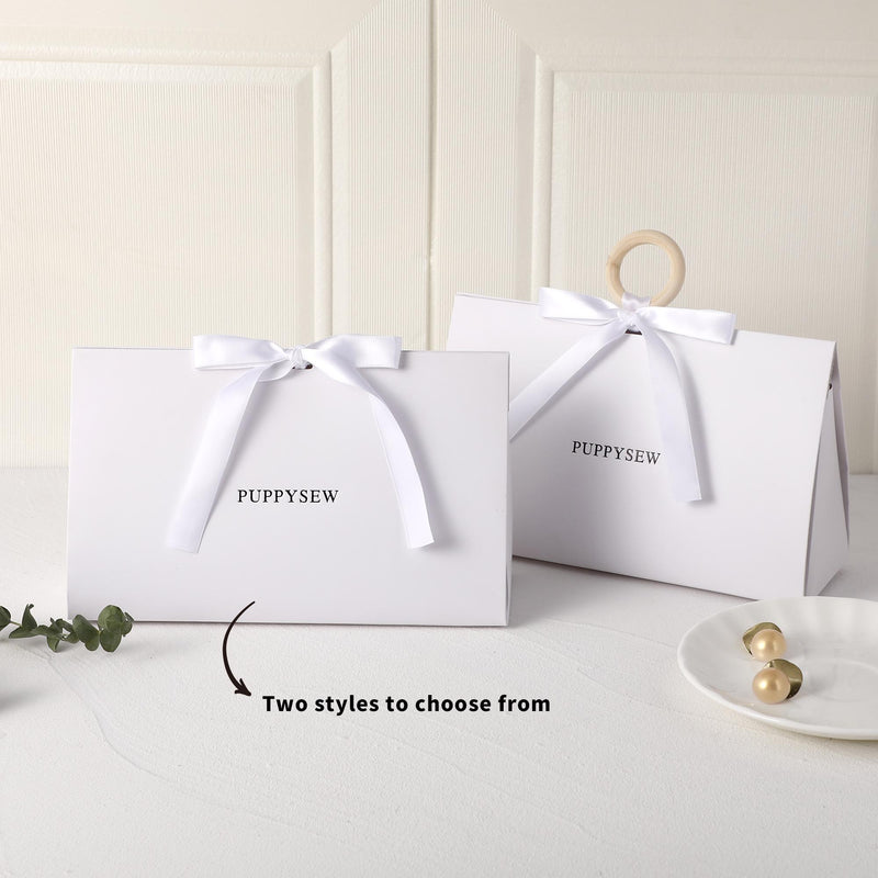 Elegant Wedding Favor Bags, Wood Ring Handles, Ribbon Bows (22x13x7.5cm)-zoom-