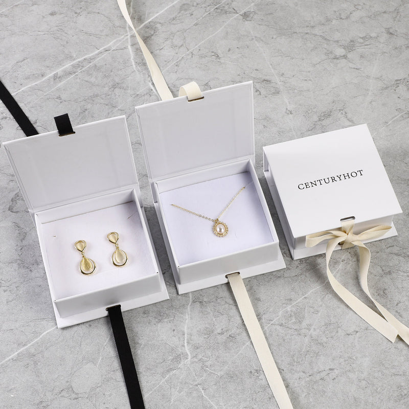 50 White Ribbon Gift Boxes: Custom Logo Jewelry Packaging-zoom-