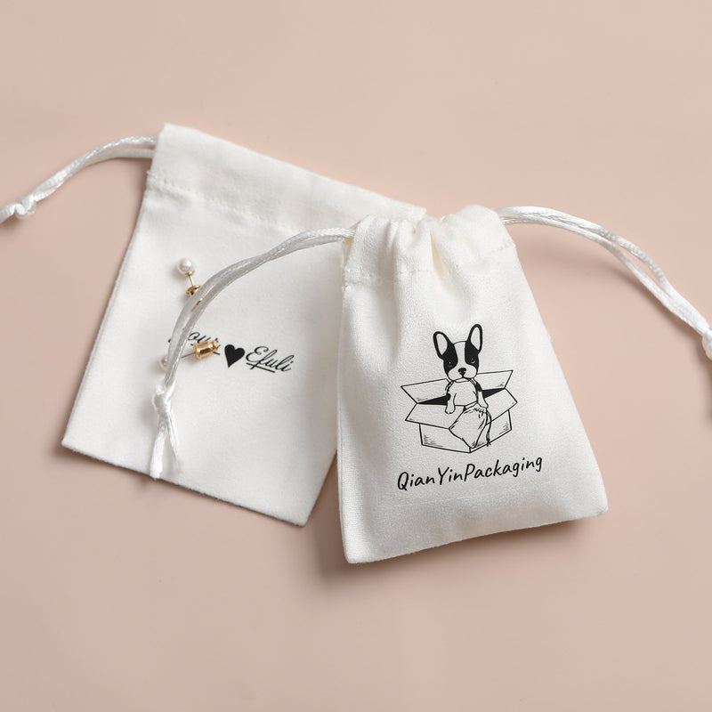 Custom Logo White Drawstring Suede Bag, Jewelry Packaging-zoom-