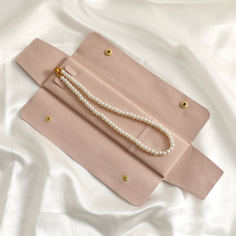 Ivory Microfiber Necklace Packaging Bag with Gold Snaps, Custom Logo-zoom-