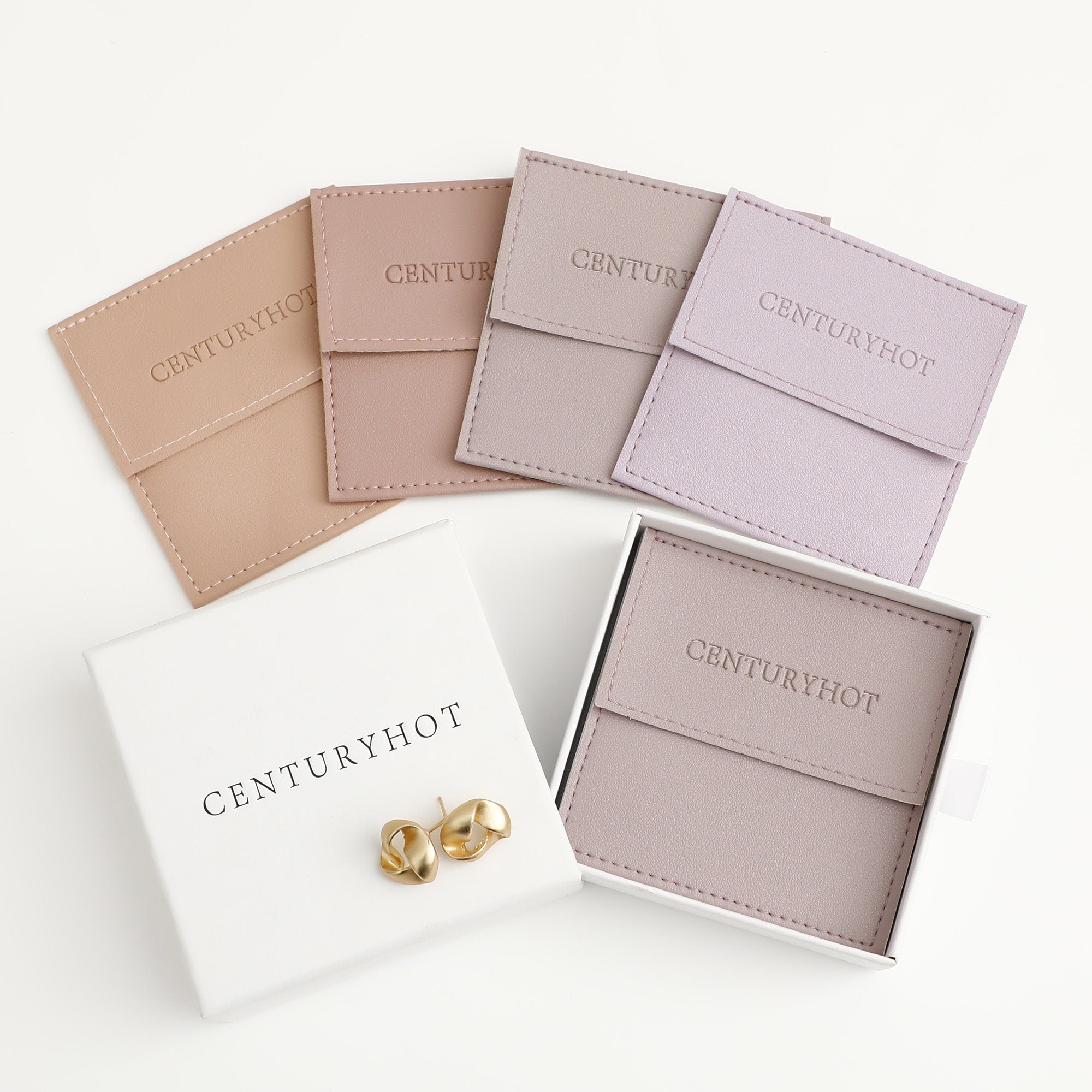50 Pink Faux Leather Jewelry Bag, Custom Embossed Logo Envelope