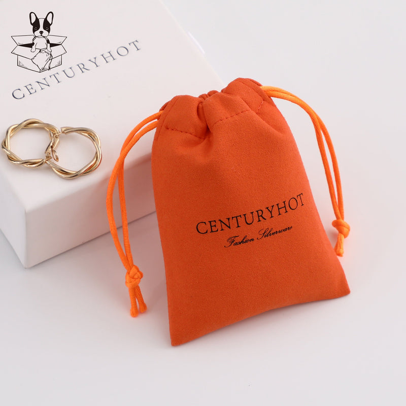 Personalized Orange Microfiber Drawstring Bag, Custom Logo Jewelry Packaging-zoom-