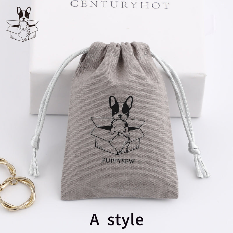 Custom Printed Canvas Drawstring Bag, Jewelry Packaging, Light Grey, 50pcs-zoom-