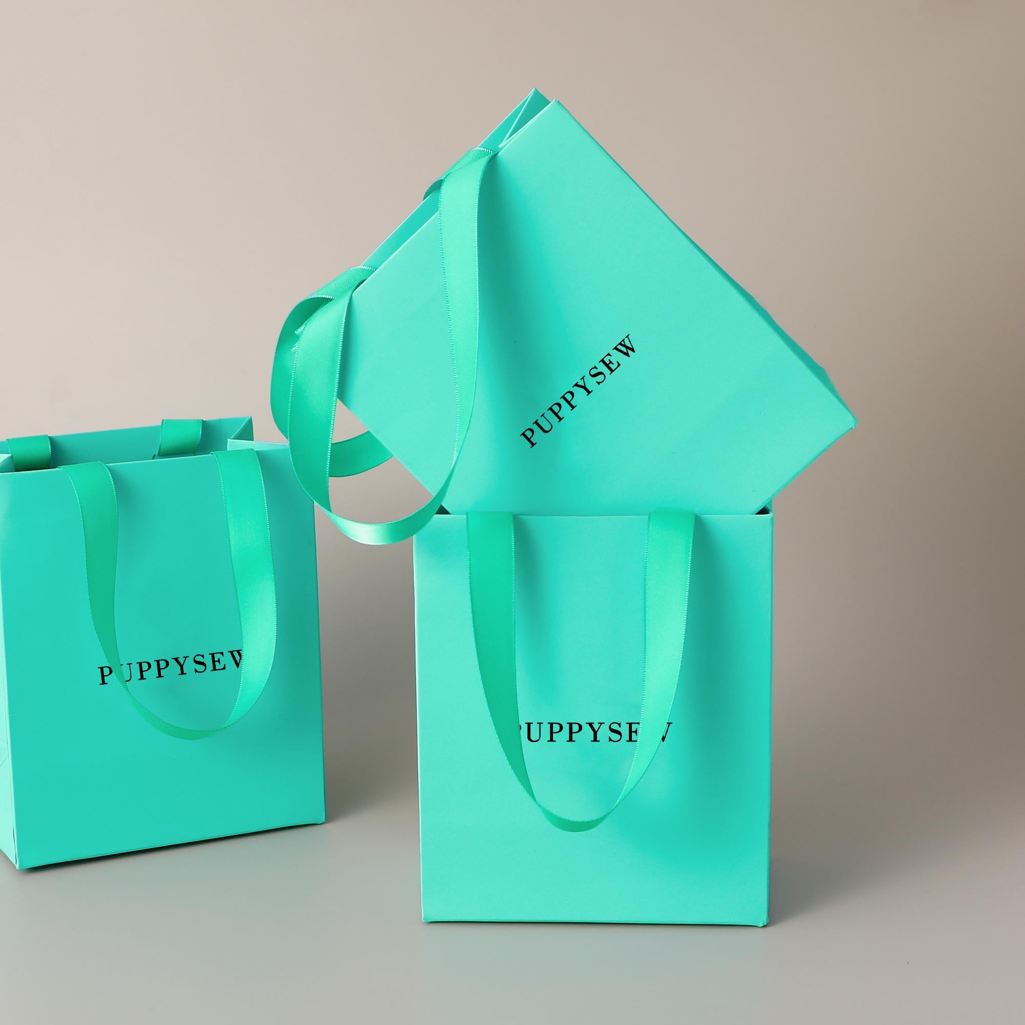 Custom Logo Teal Paper Gift Bags with Satin Handles, Wedding Favors, Boutique Packaging-zoom-8