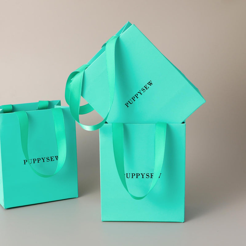 Custom Logo Teal Paper Gift Bags with Satin Handles, Wedding Favors, Boutique Packaging-zoom-