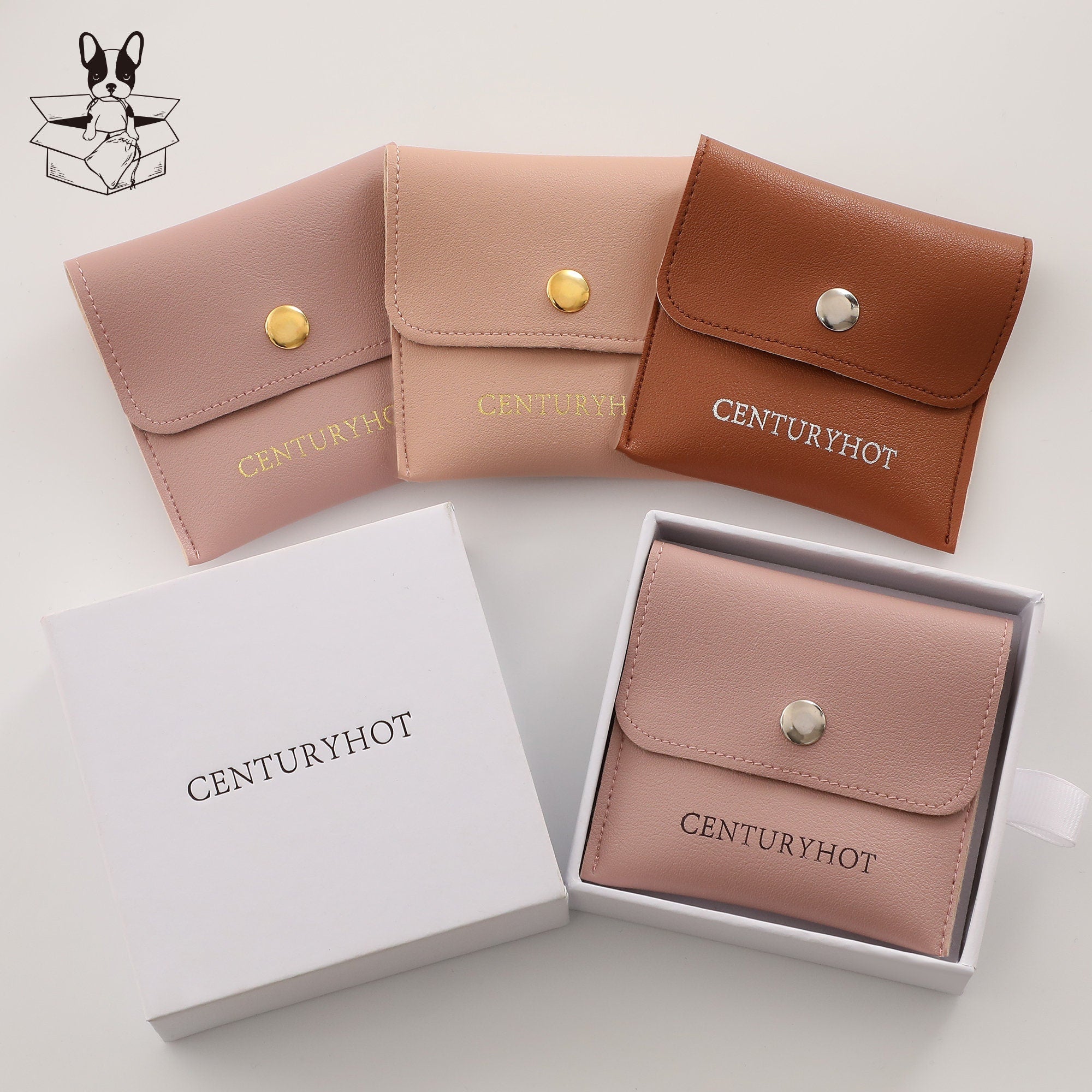 Custom Embossed Logo Jewelry Packaging Bags, Faux Leather Snap Closure-zoom-1