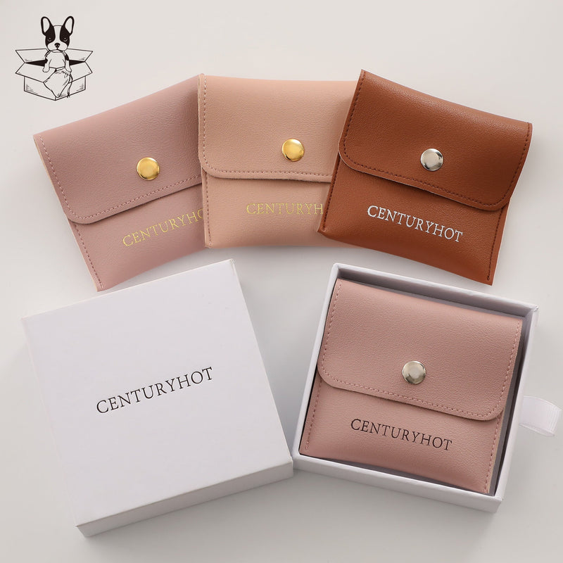 Custom Embossed Logo Jewelry Packaging Bags, Faux Leather Snap Closure-zoom-