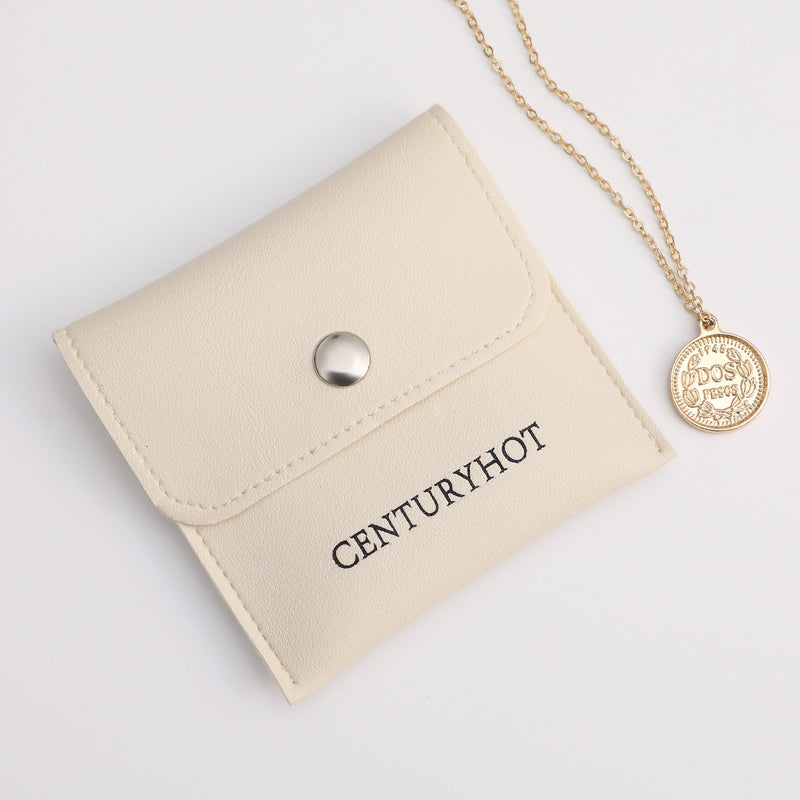 50 Faux Leather Bag Cream Jewelry pouch, Snap Pocket, Custom Logo PU Bag-zoom-