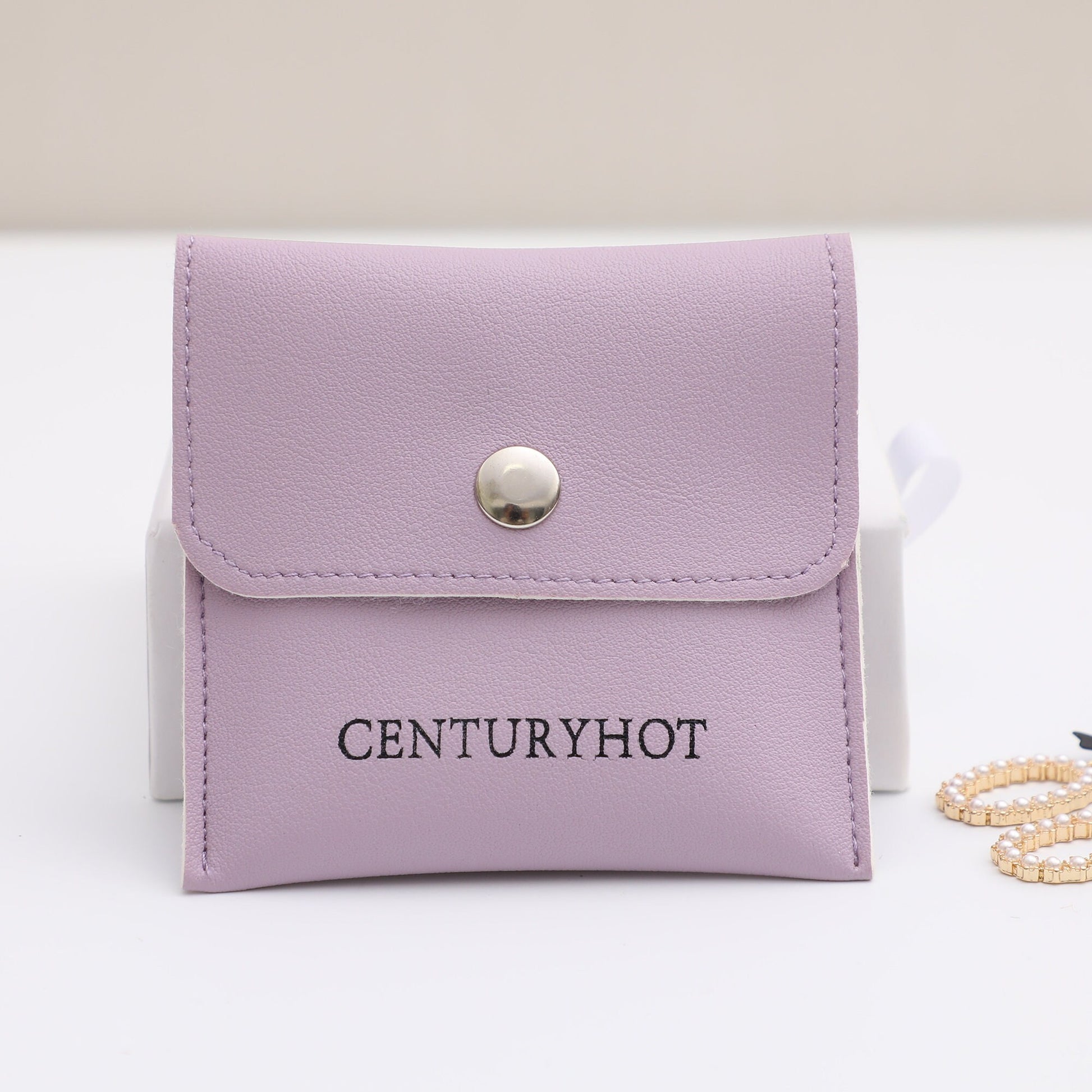 Custom Embossed Logo Faux Leather Jewelry Snap Bags (8x8cm, 50pcs)-4