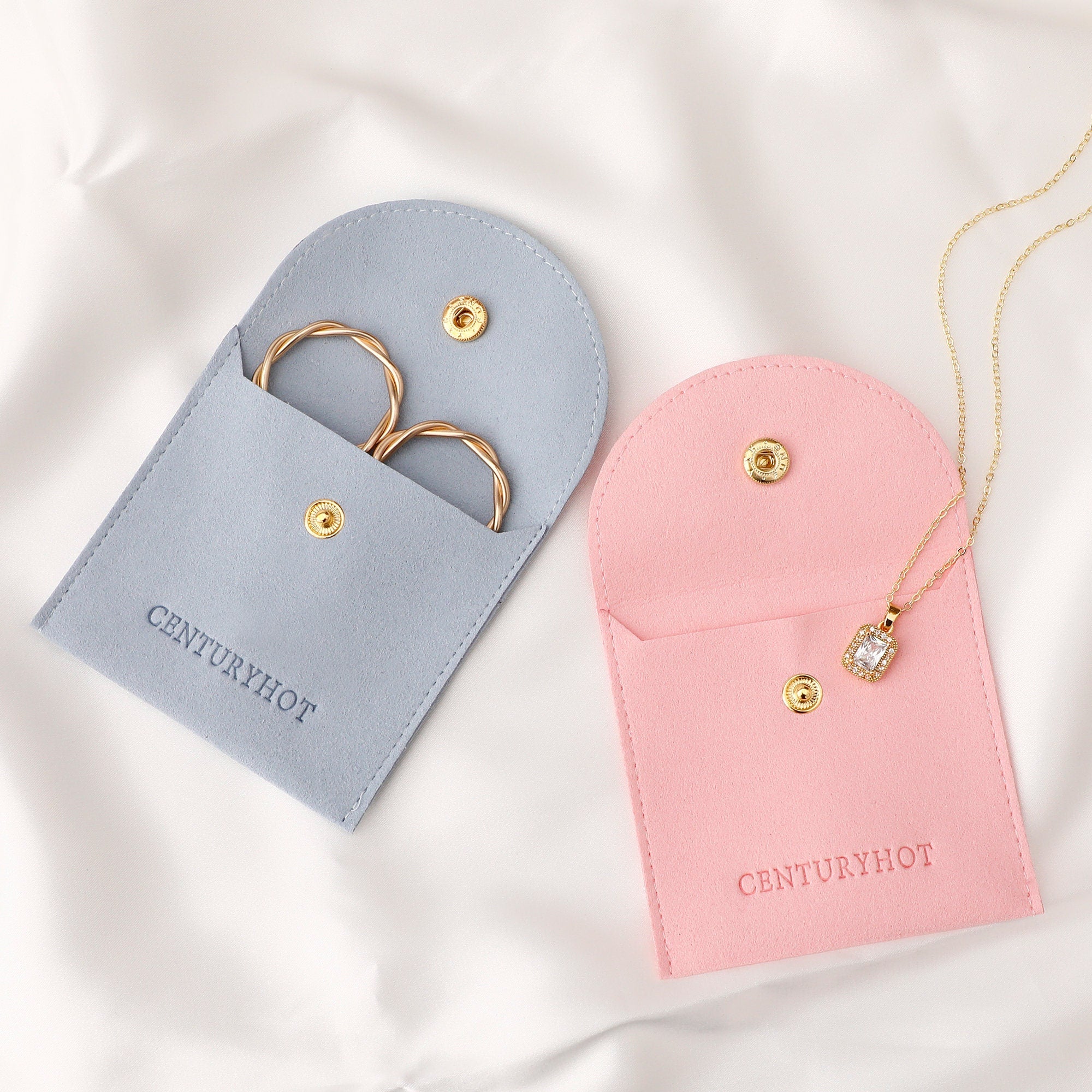 Custom Microfiber Jewelry Pouch with Button, Personalized Logo (50pcs)-zoom-5